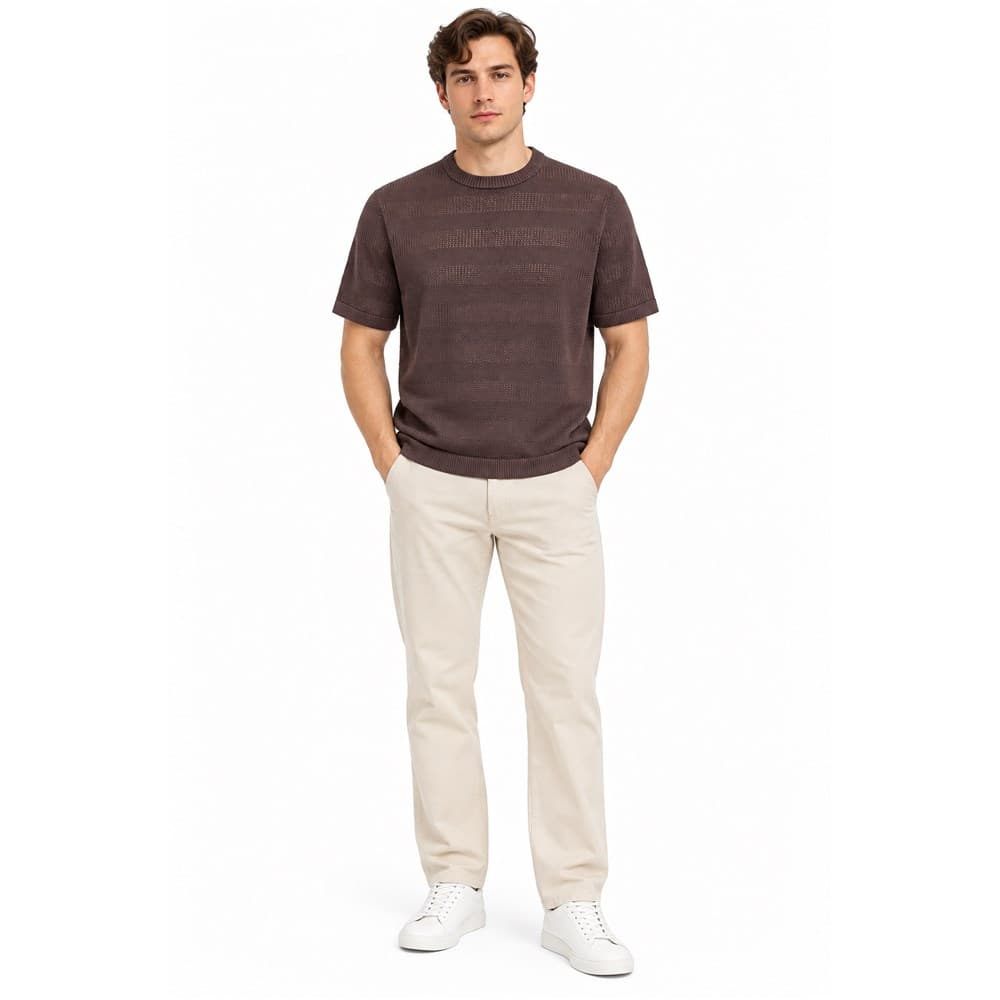 Men's Brown Short-Sleeve Crew Neck Knit Top