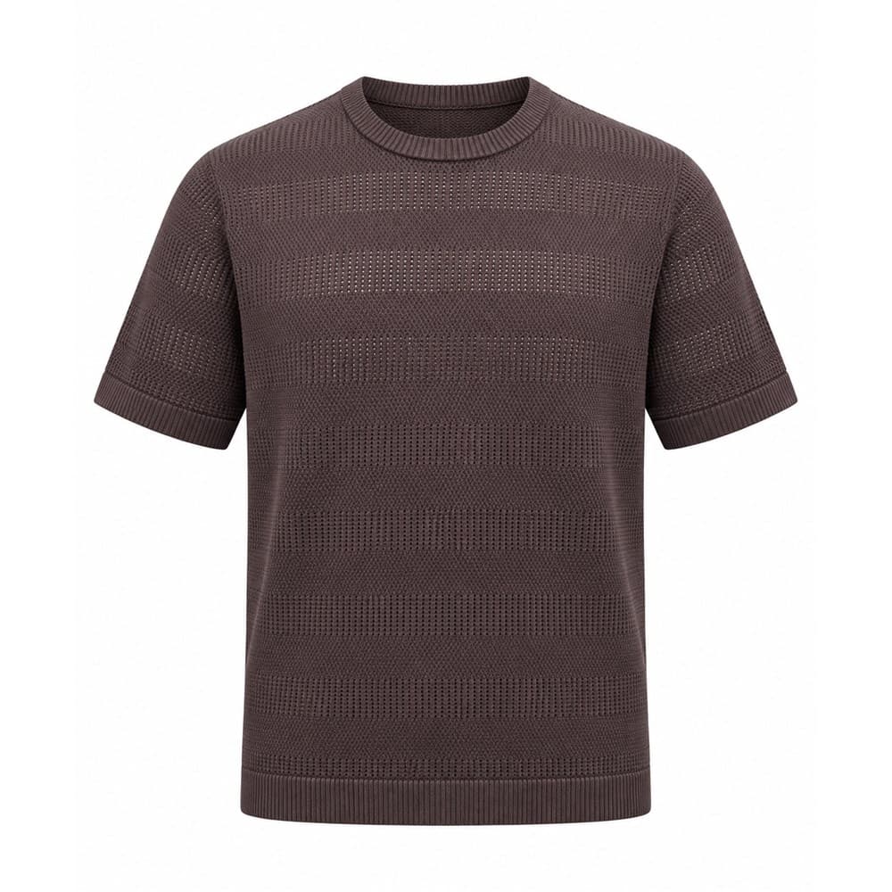 Men's Brown Short-Sleeve Crew Neck Knit Top — view 3