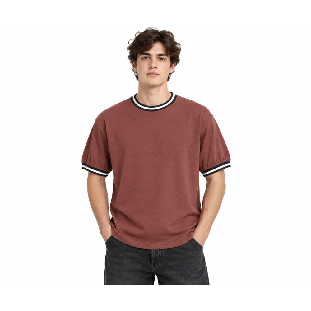 Men's Brown Short-Sleeve Crew Neck Knit Top — view 2