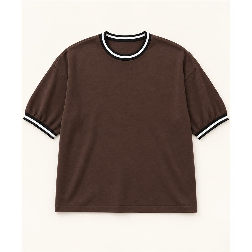 Men's Brown Short-Sleeve Crew Neck Knit Top — view 7