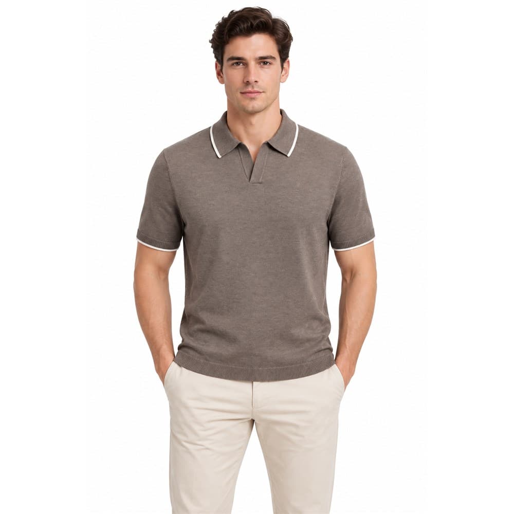 Men's Brown Short-Sleeve Knit Polo