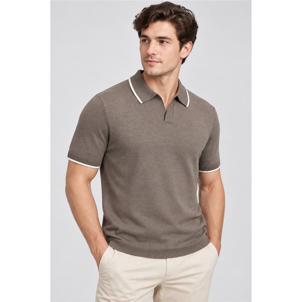 Men's Brown Short-Sleeve Knit Polo — view 6
