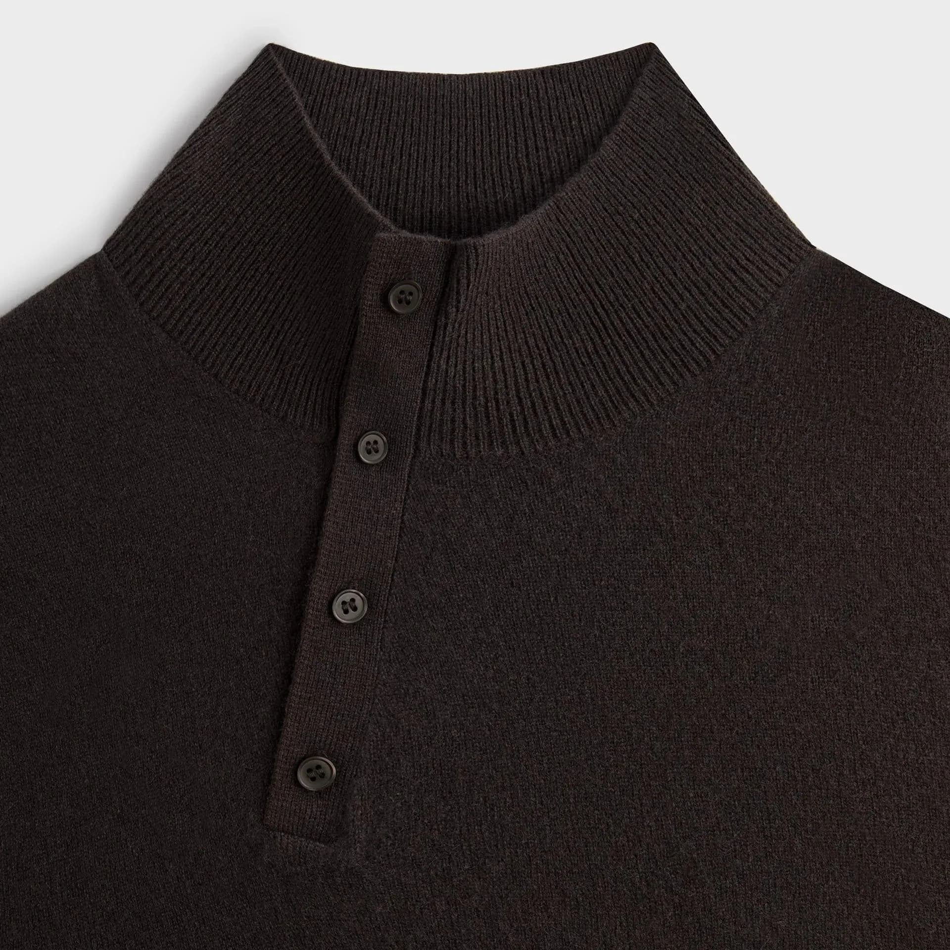 Men's Brown Navy Striped Long Sleeve Polo Sweater — view 3
