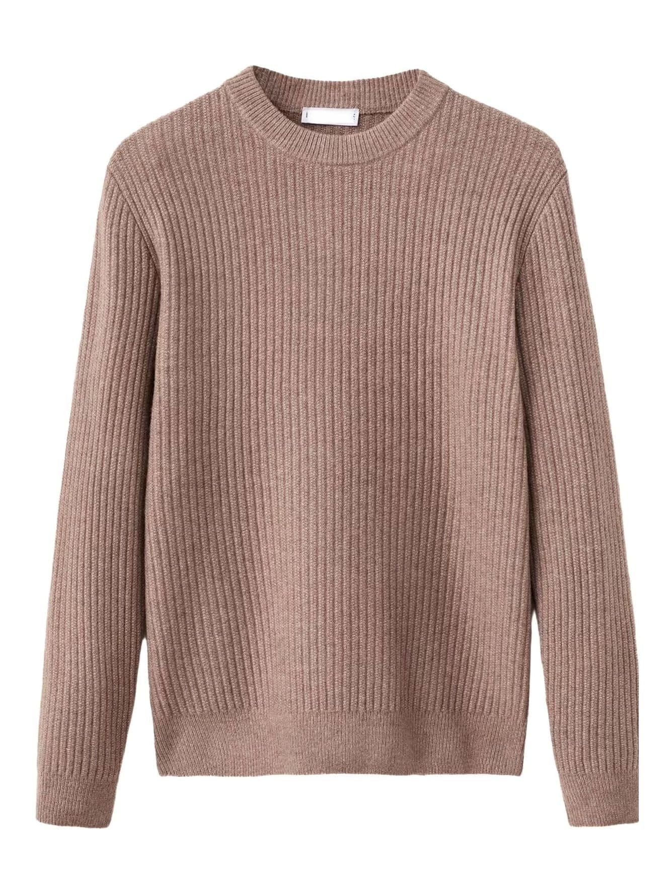 Men's Brown Ribbed Crew Neck Sweater Vertical Texture — view 6