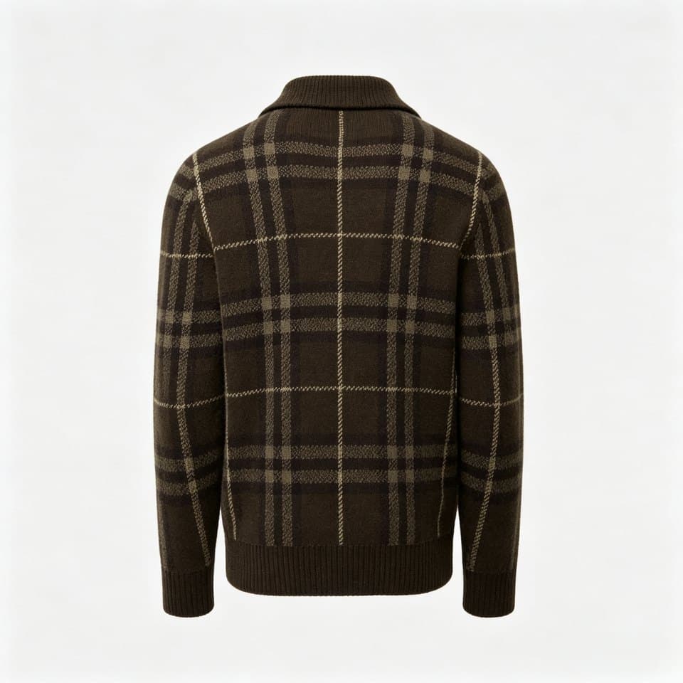 Men's Brown Windowpane Check Knit Shirt Cardigan - view 6