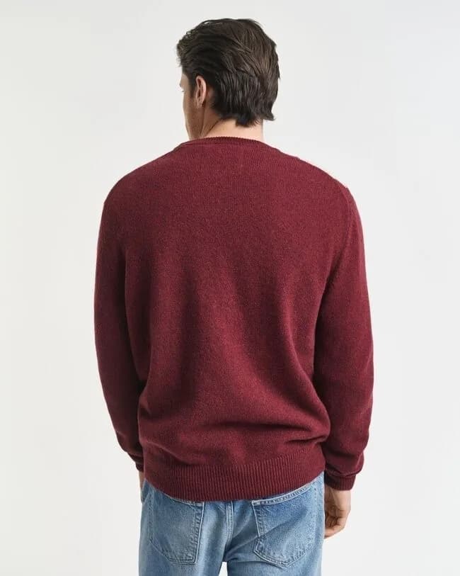 Men's Burgundy Red Argyle Crew Neck Sweater Diamond Pattern