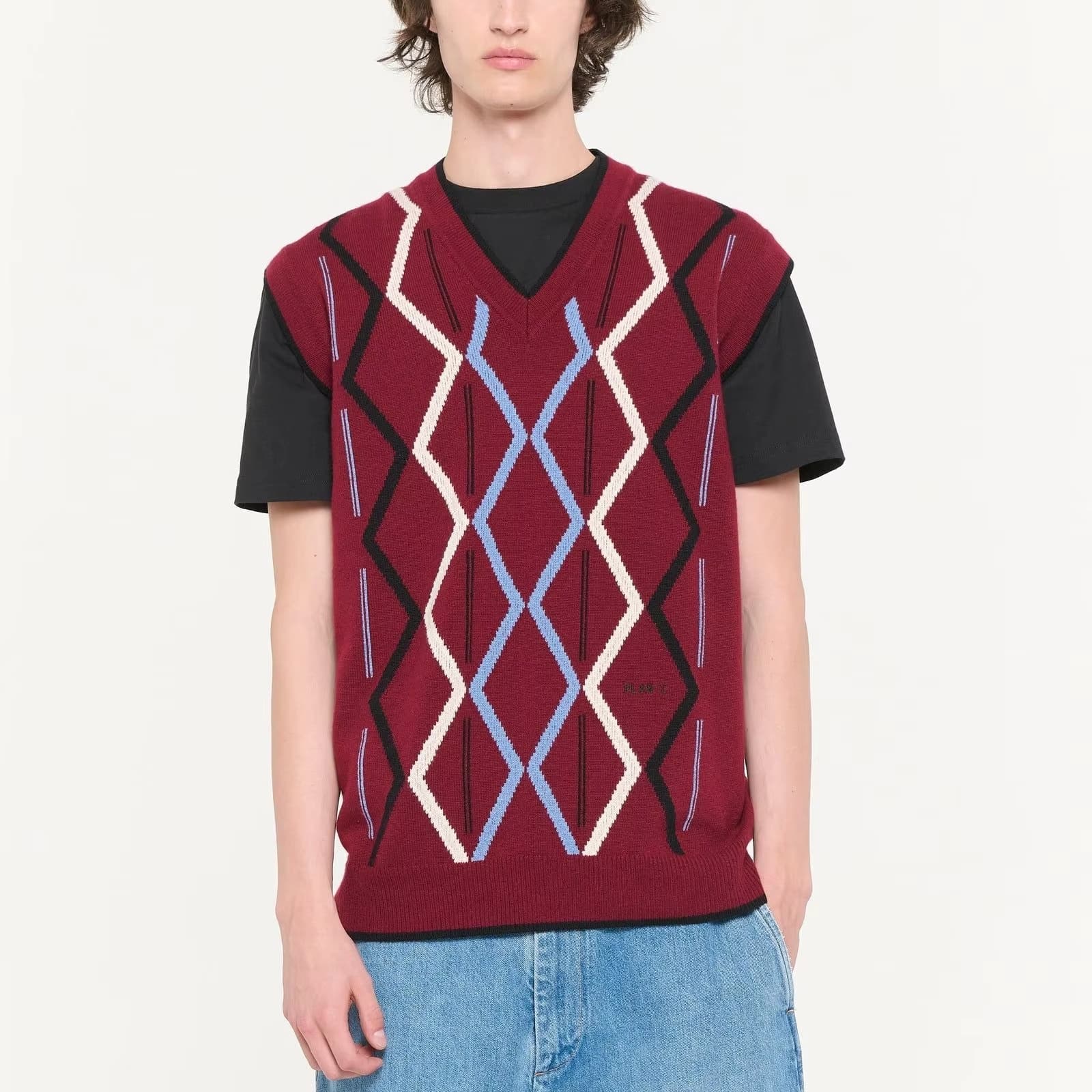 Men's Burgundy Argyle Sweater Vest V Neck