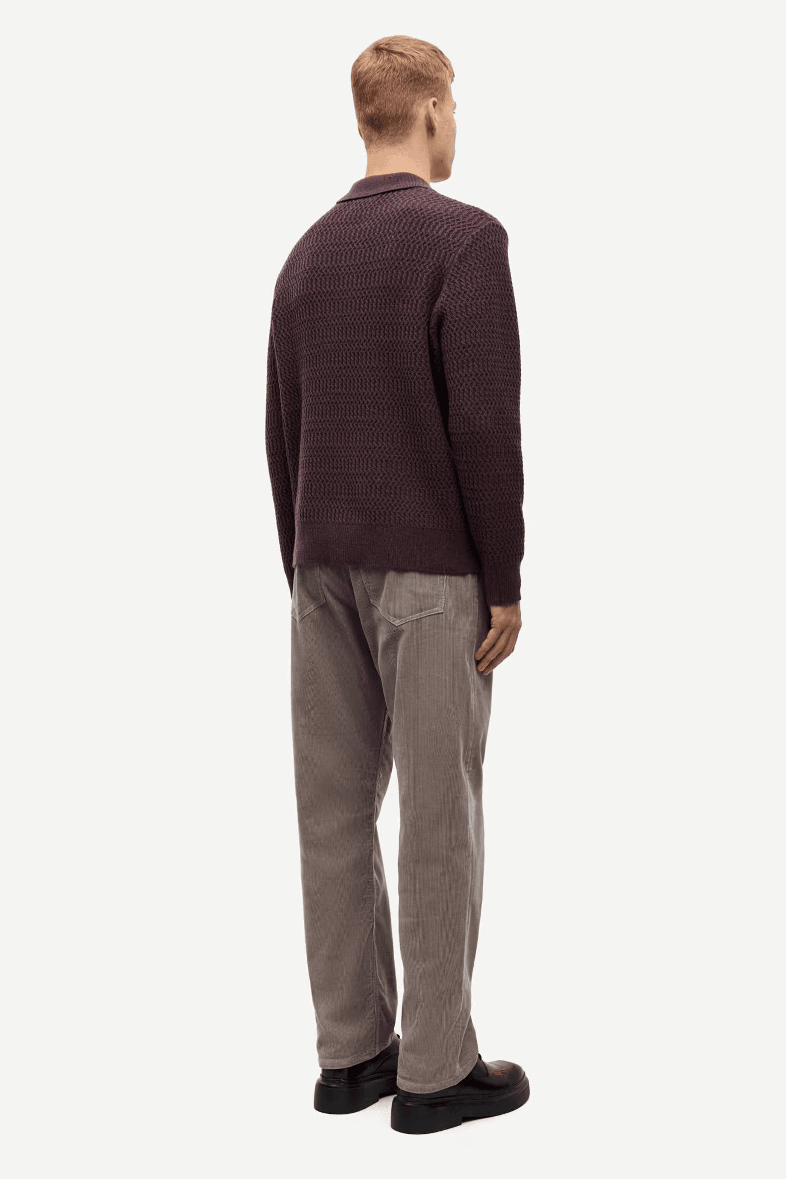 Men's Burgundy Brown Textured Polo Sweater — view 4