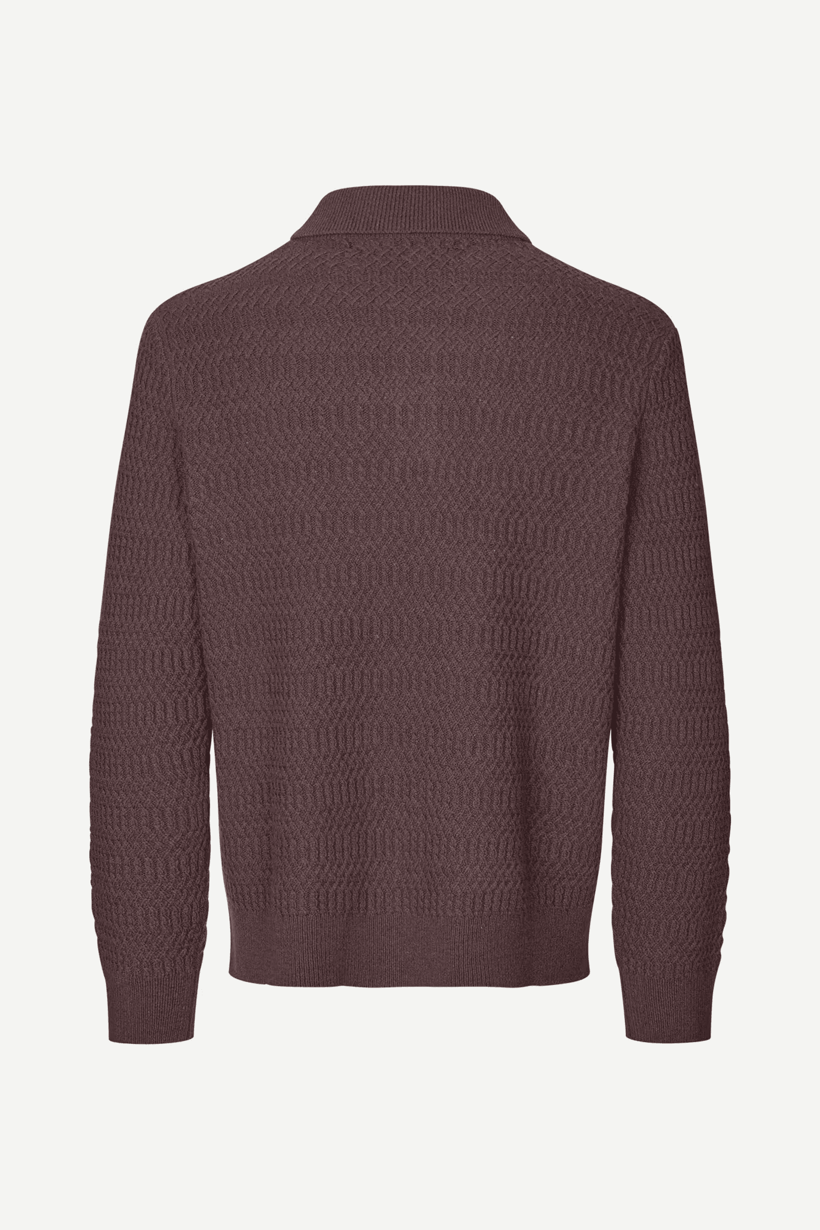 Men's Burgundy Brown Textured Polo Sweater — view 5