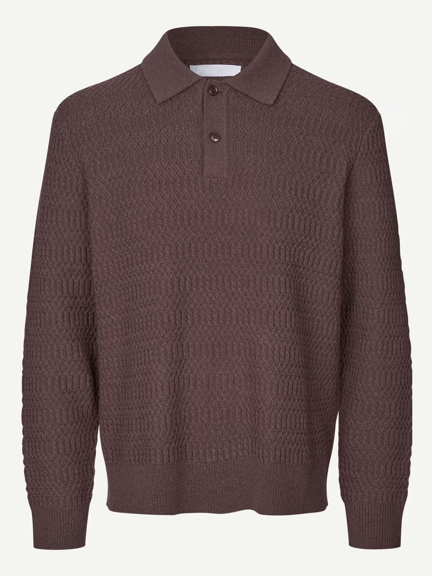 Men's Burgundy Brown Textured Polo Sweater — view 6