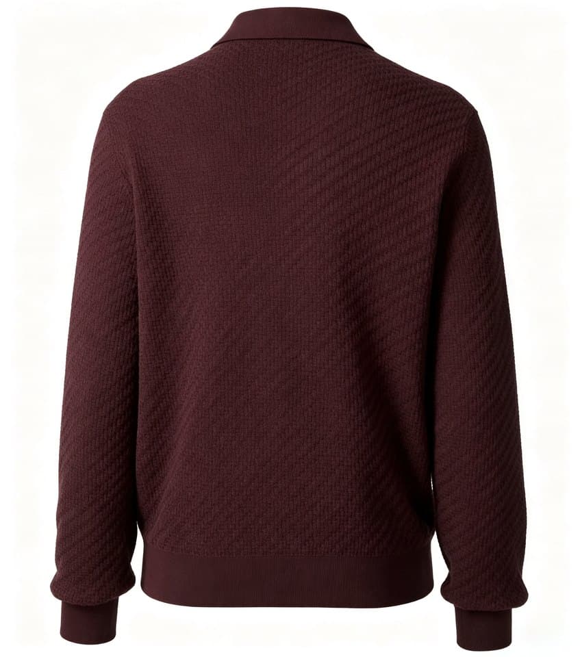 Men's Burgundy Herringbone Long Sleeve Knit Polo - view 5
