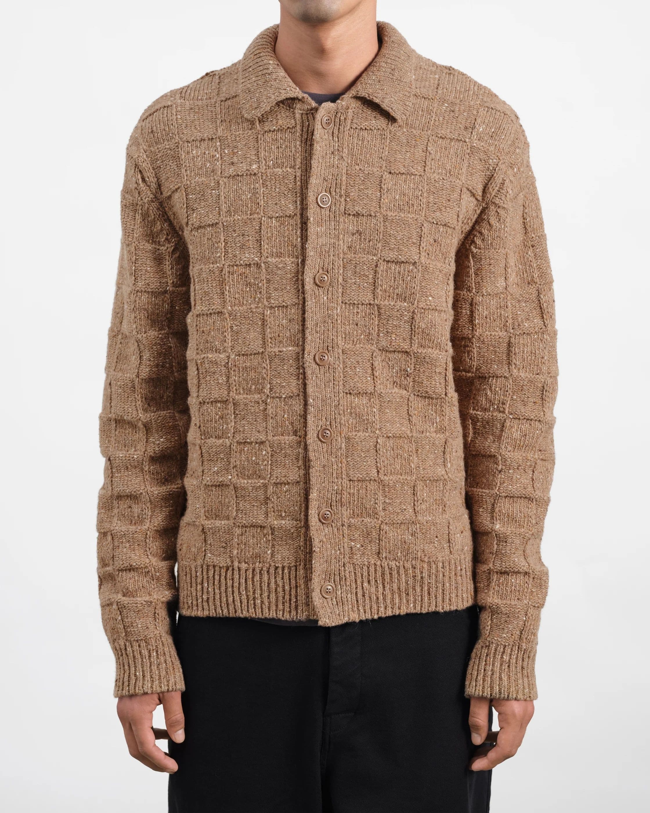 Men's Camel Brown Textured Button Jacket