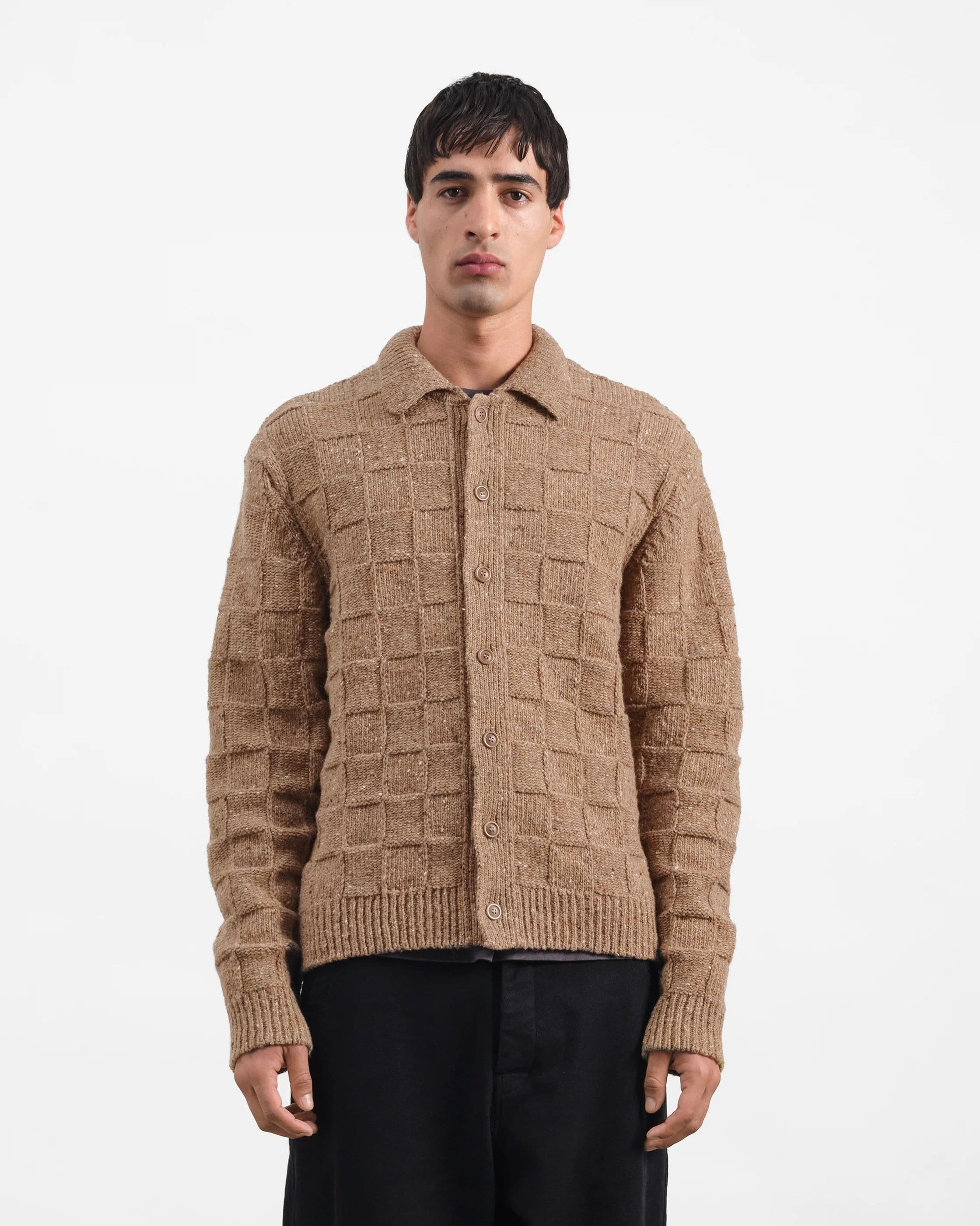 Men's Camel Brown Textured Button Jacket — view 2