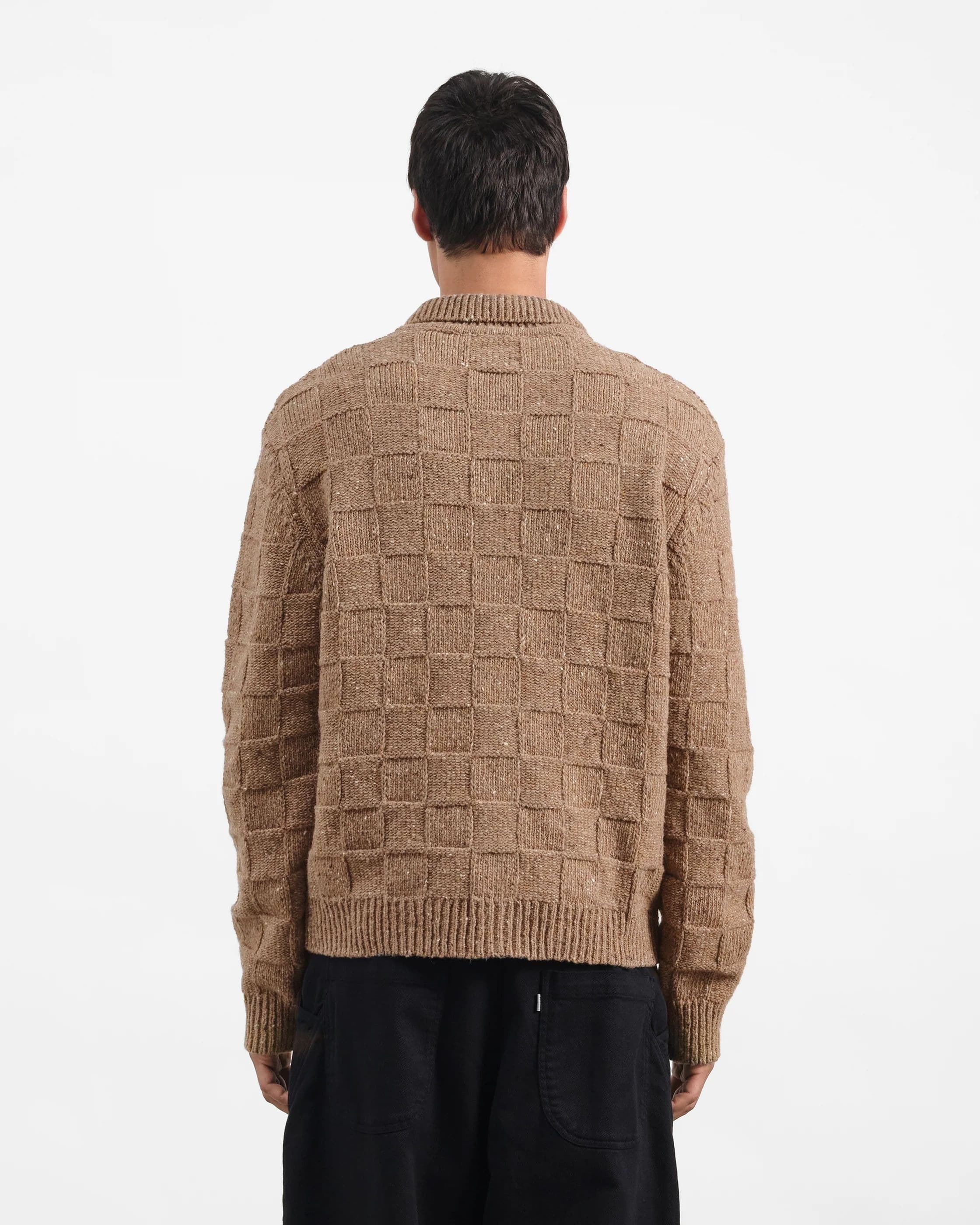 Men's Camel Brown Textured Button Jacket — view 3