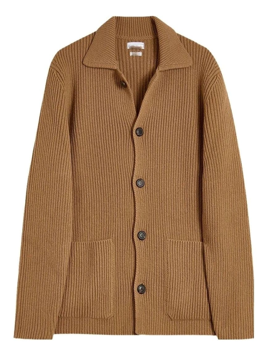 Men's Camel Brown V Neck Cardigan Button — view 4