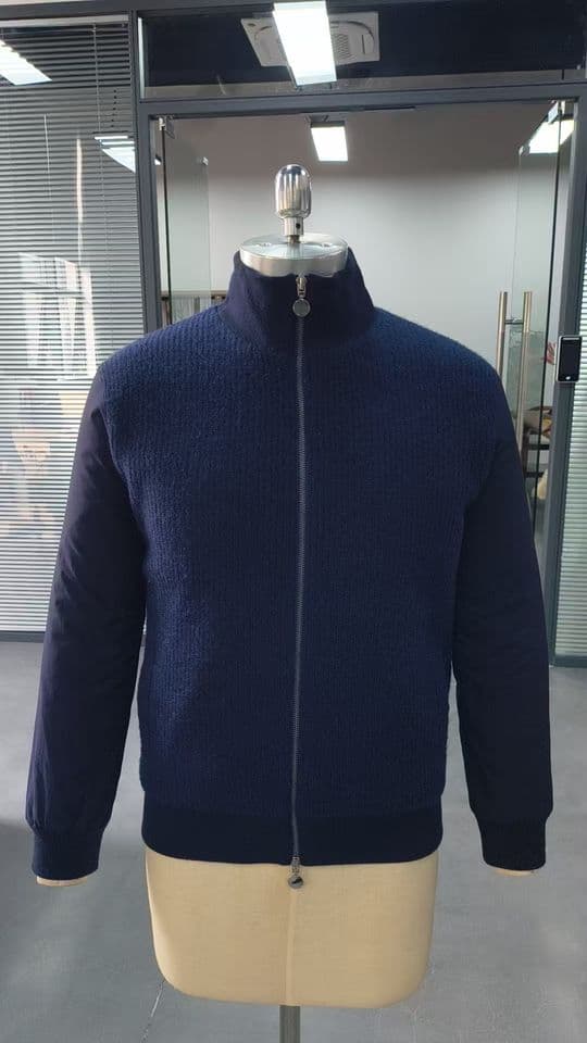 Men's Camel Hybrid Knit Bomber Jacket Full Zip — view 4
