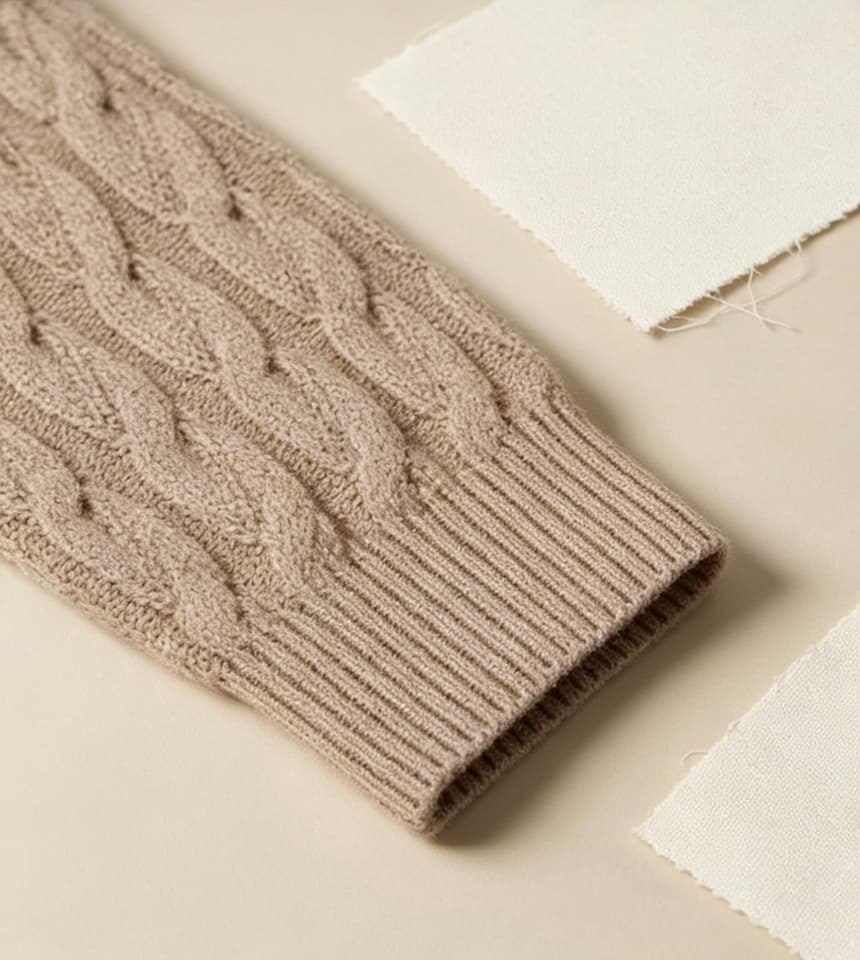 Men's Camel Marl Cable Knit Crew Neck Sweater - view 4