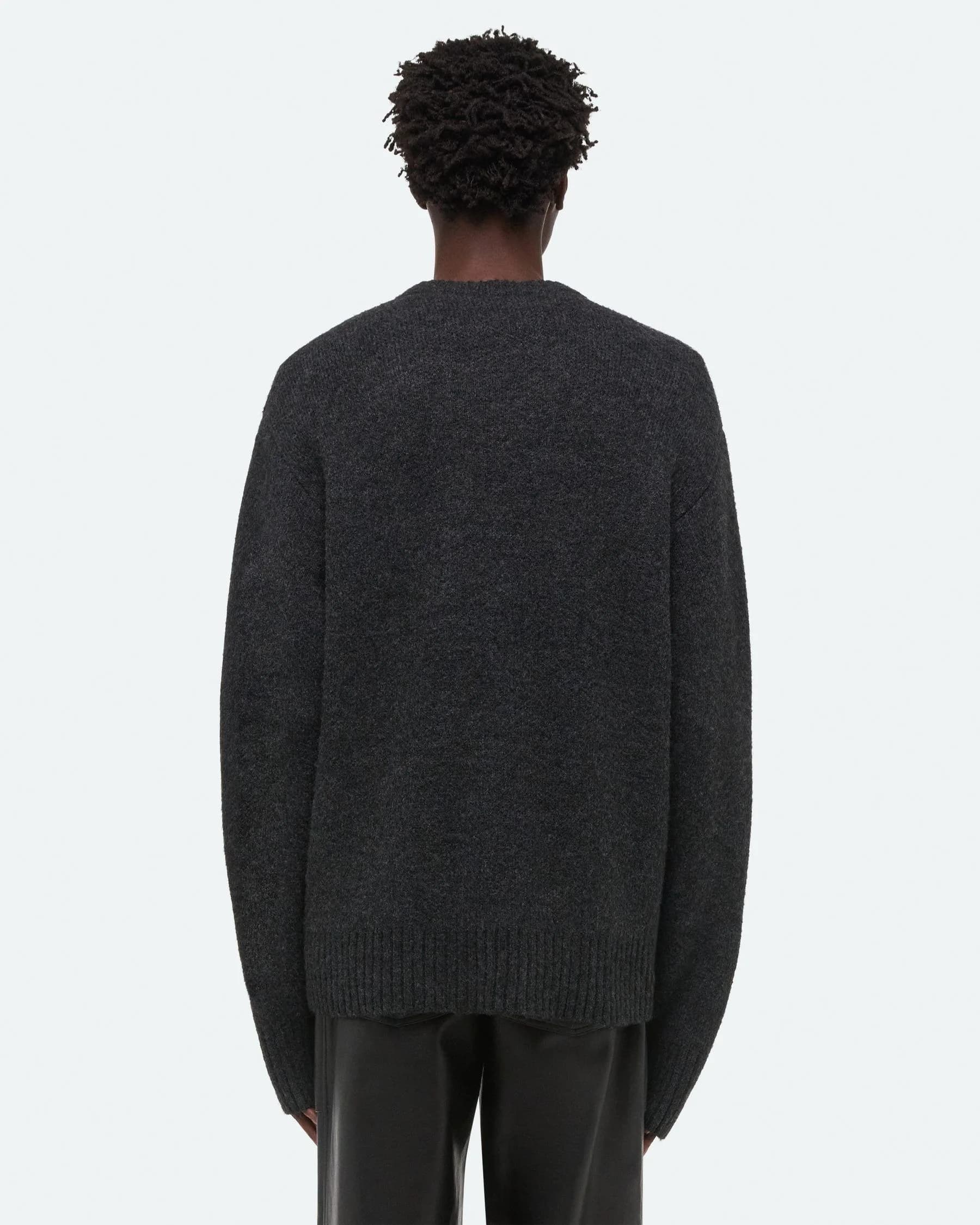 Men's Charcoal Grey Crew Neck Sweater Logo Intarsia