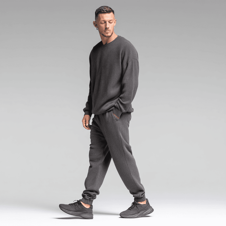 Men's Charcoal Merino and Organic Cotton Knit Sweater and Jogger Set