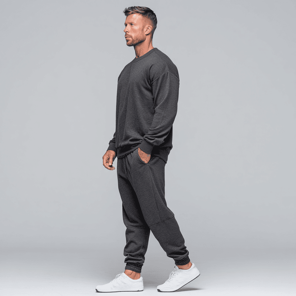 Men's Charcoal Merino and Organic Cotton Knit Sweater and Jogger Set — view 2