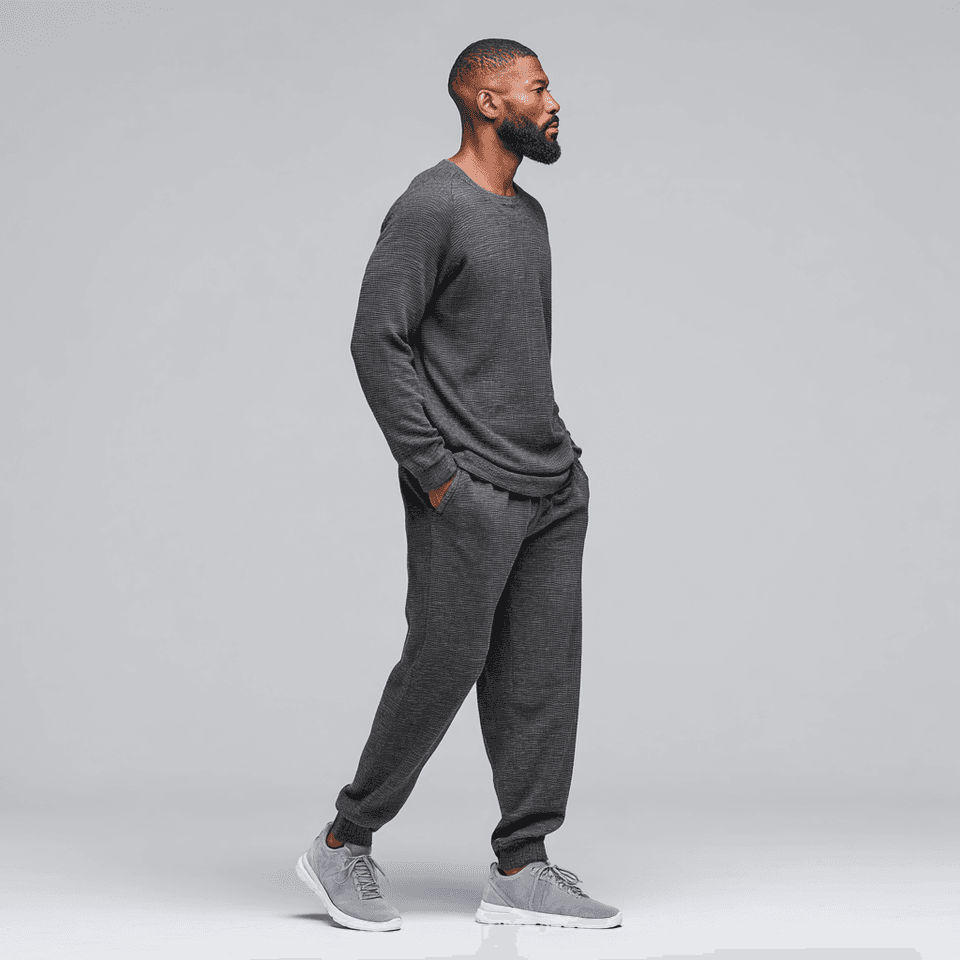 Men's Charcoal Merino and Organic Cotton Knit Sweater and Jogger Set — view 3