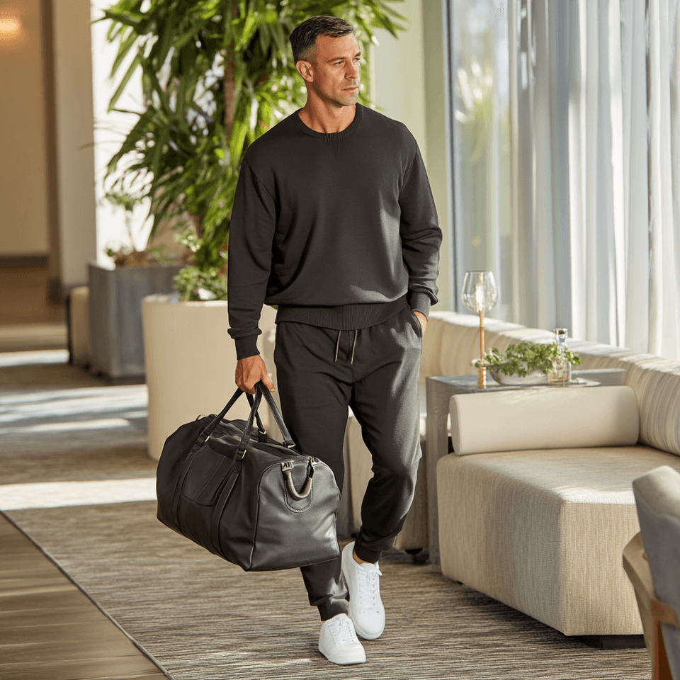 Men's Charcoal Merino and Organic Cotton Knit Sweater and Jogger Set — view 5
