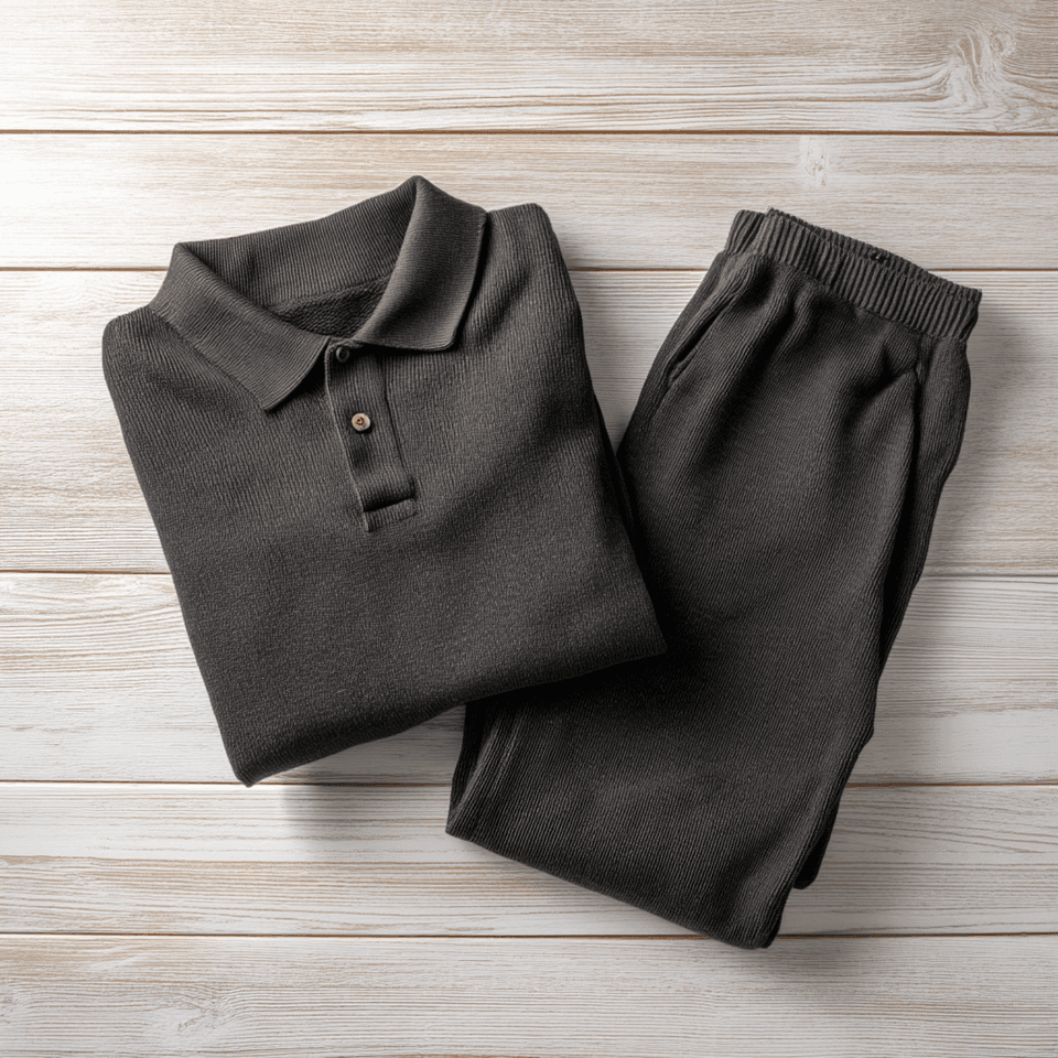 Men's Charcoal Merino and Organic Cotton Knit Sweater and Jogger Set — view 6