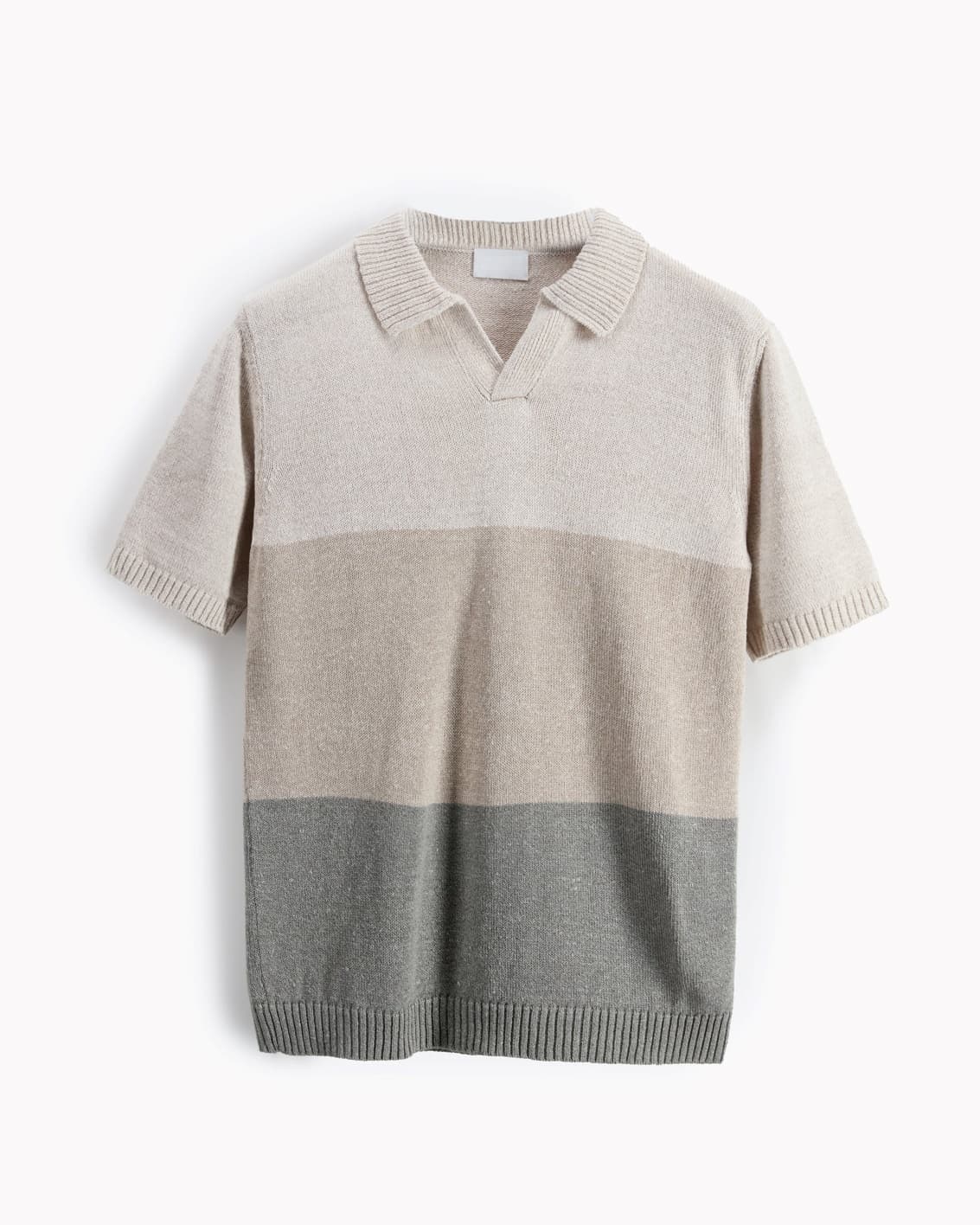 Men's Color Block Polo Cotton Short Sleeve Tri Color Stripe Knit