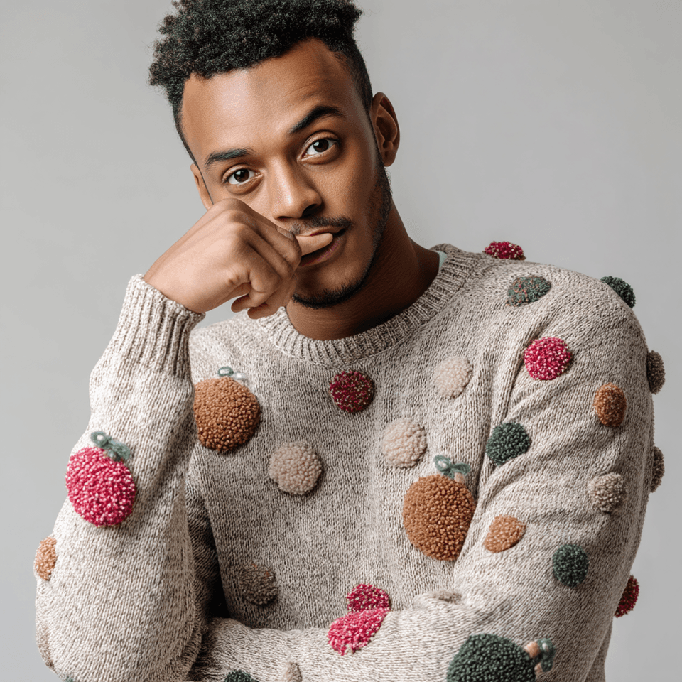 Men's Cream 3D Pom-Pom Christmas Sweater — view 4