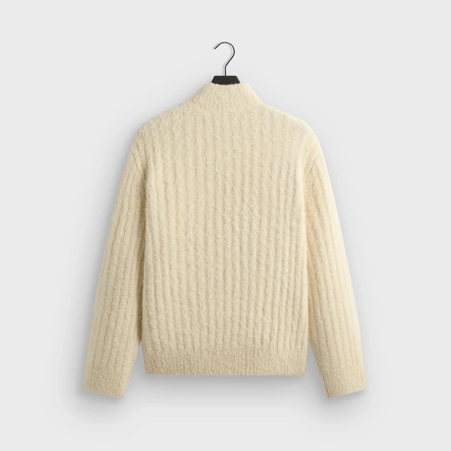 Men's Cream Cable Knit Quarter Zip Mock Neck Sweater — view 2