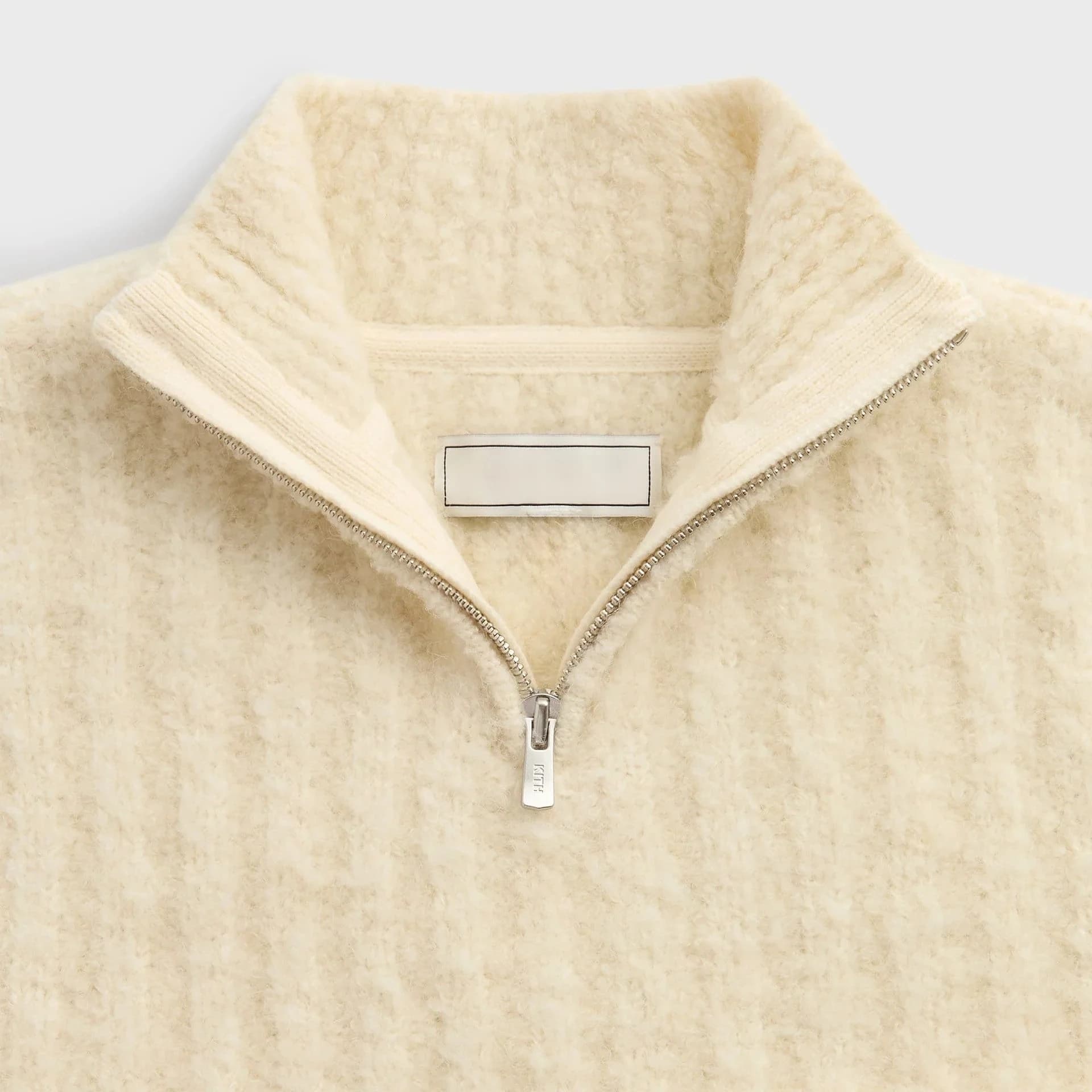 Men's Cream Cable Knit Quarter Zip Mock Neck Sweater — view 3