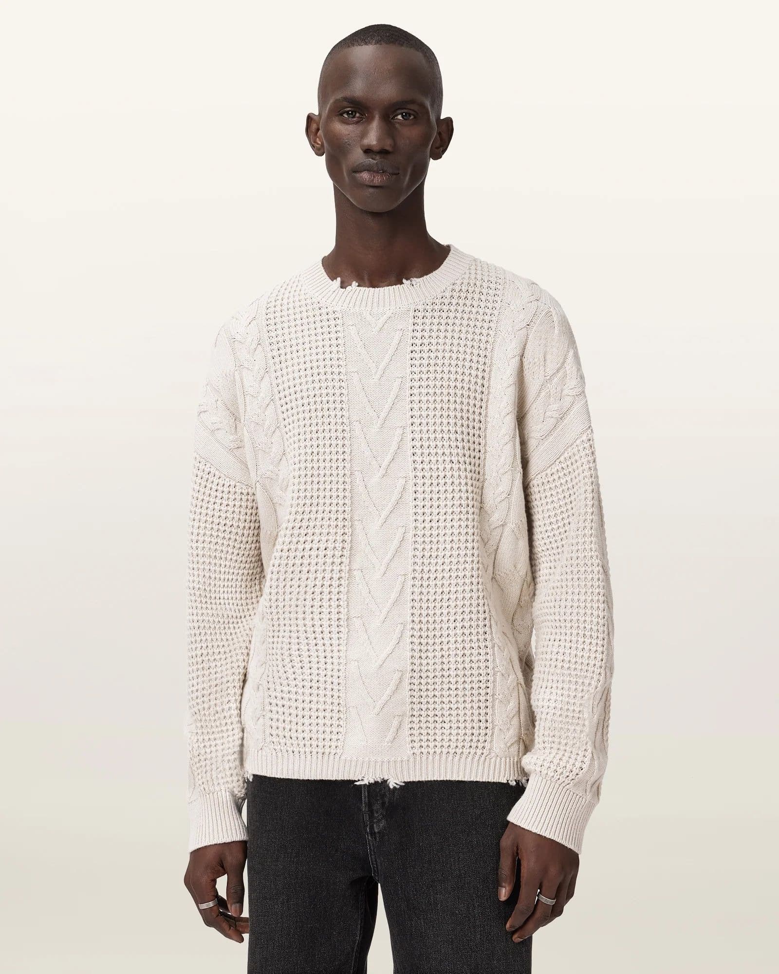 Men's Cream Cable Knit Sweater — view 2