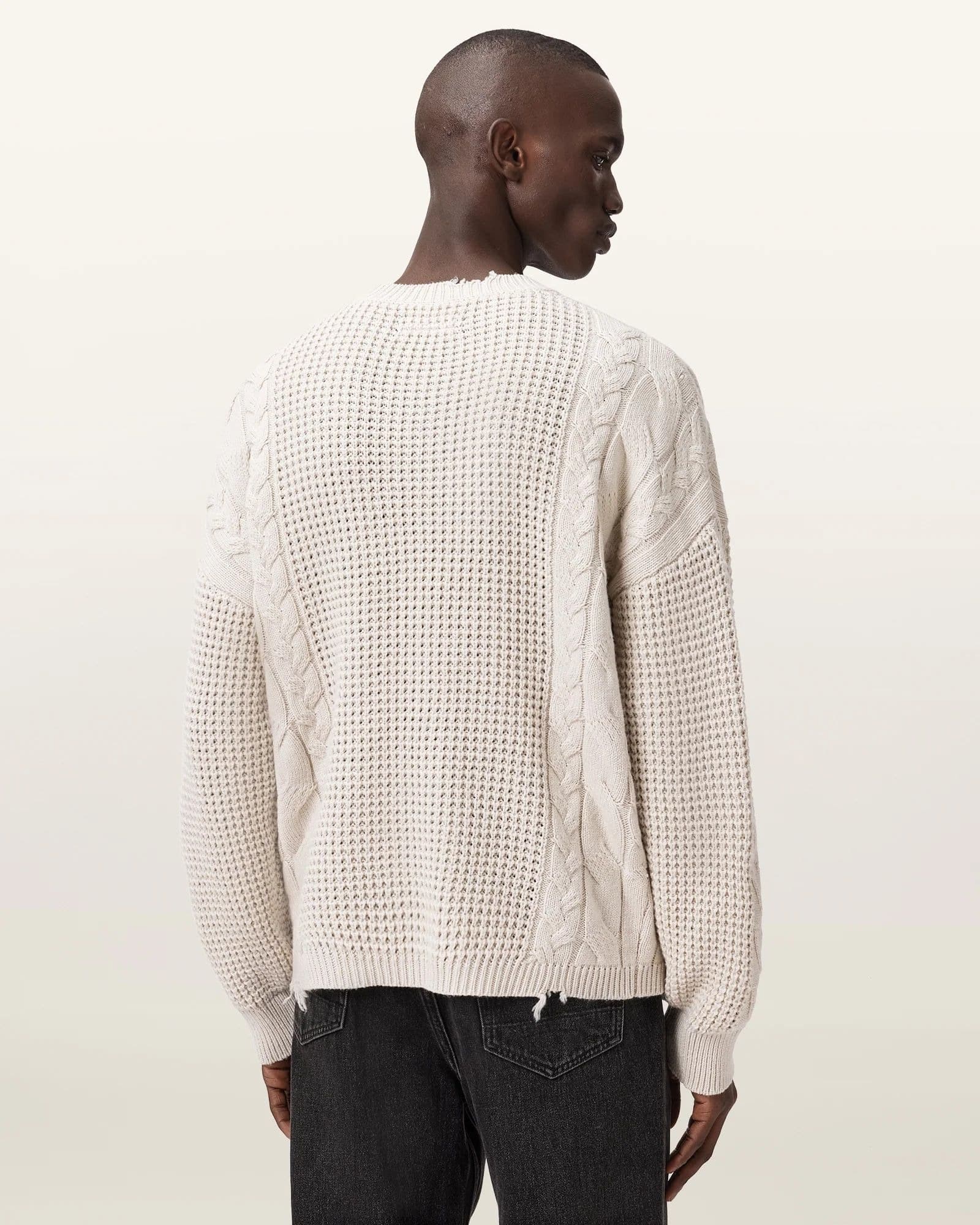 Men's Cream Cable Knit Sweater — view 3