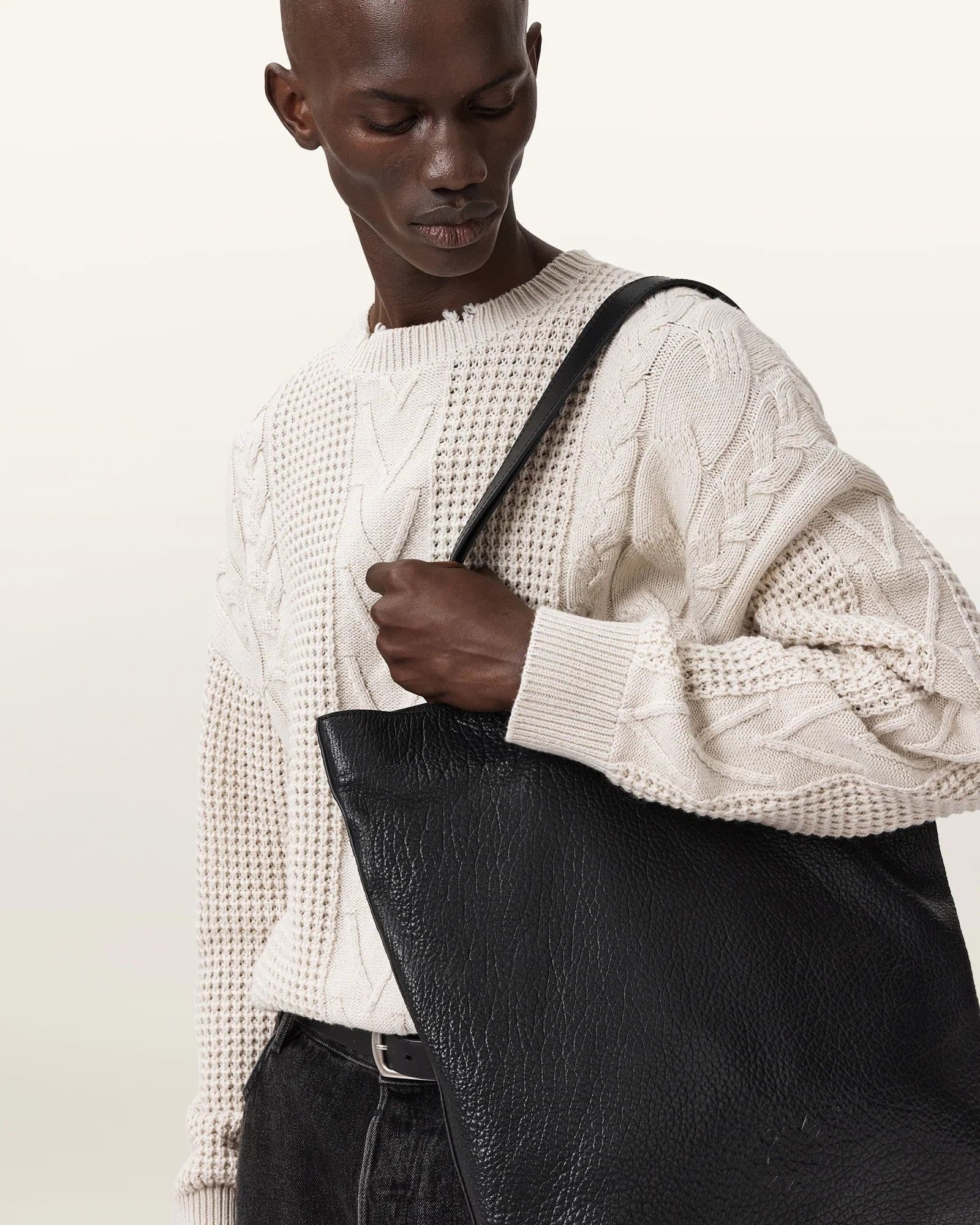Men's Cream Cable Knit Sweater — view 5