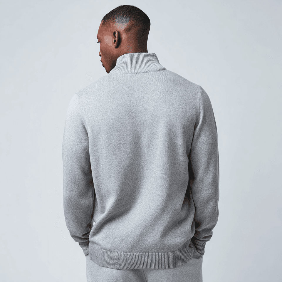 Men's Cream Knit Full Zip Jacket Removable Fur Collar — view 4