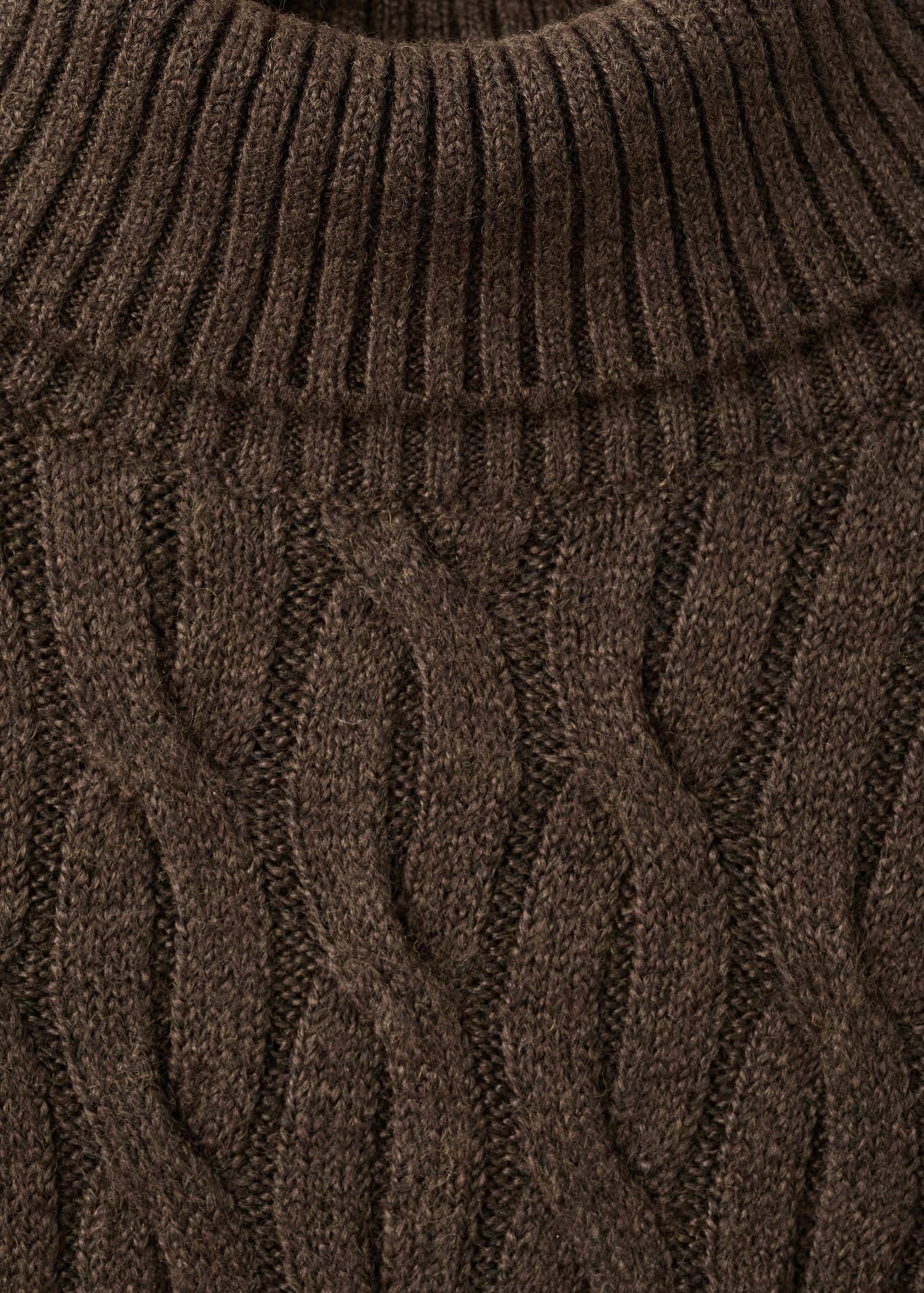 Men's Dark Brown Cable Knit Turtleneck Sweater Braided — view 4