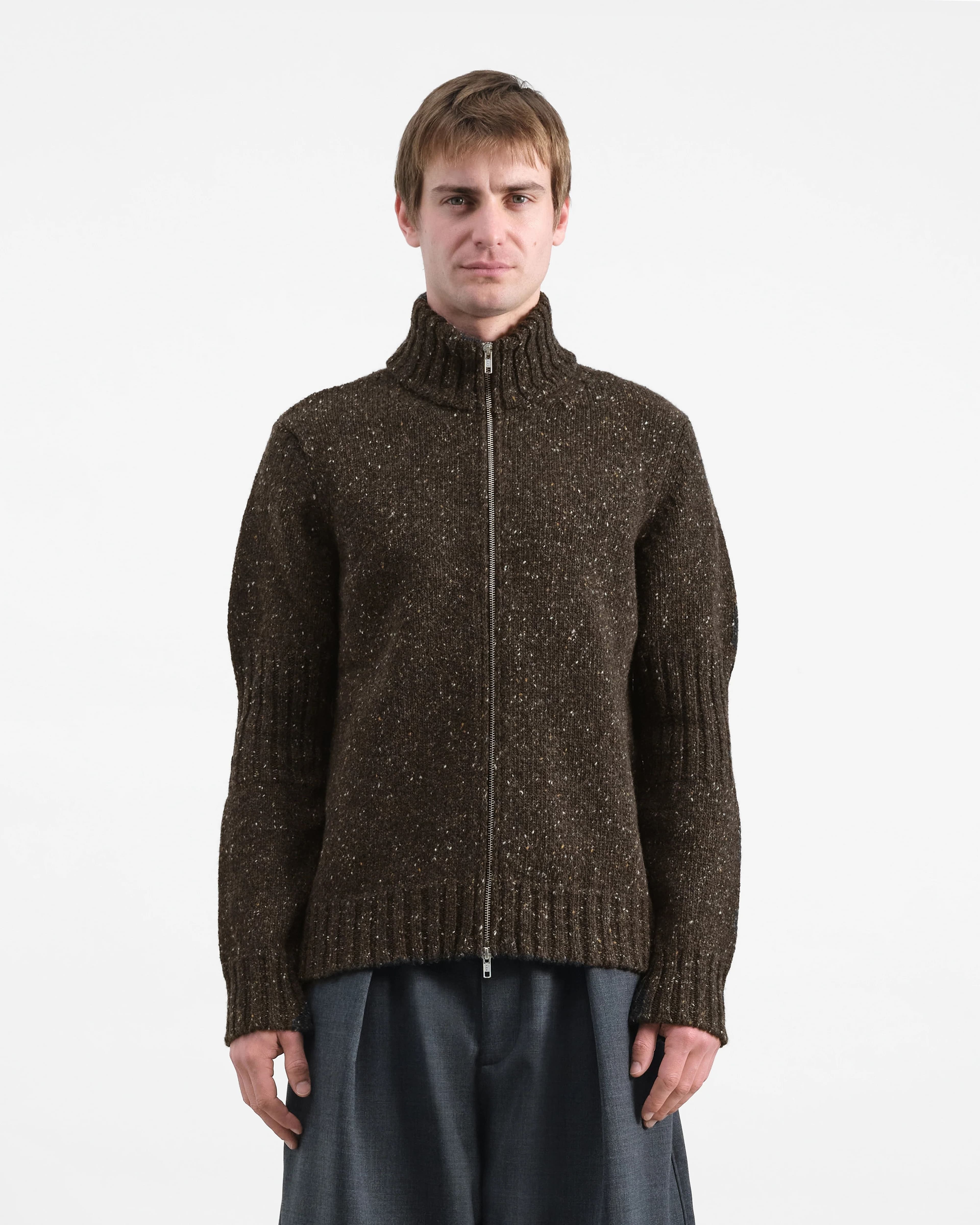 Men's Dark Brown Chunky Ribbed Full Zip Cardigan