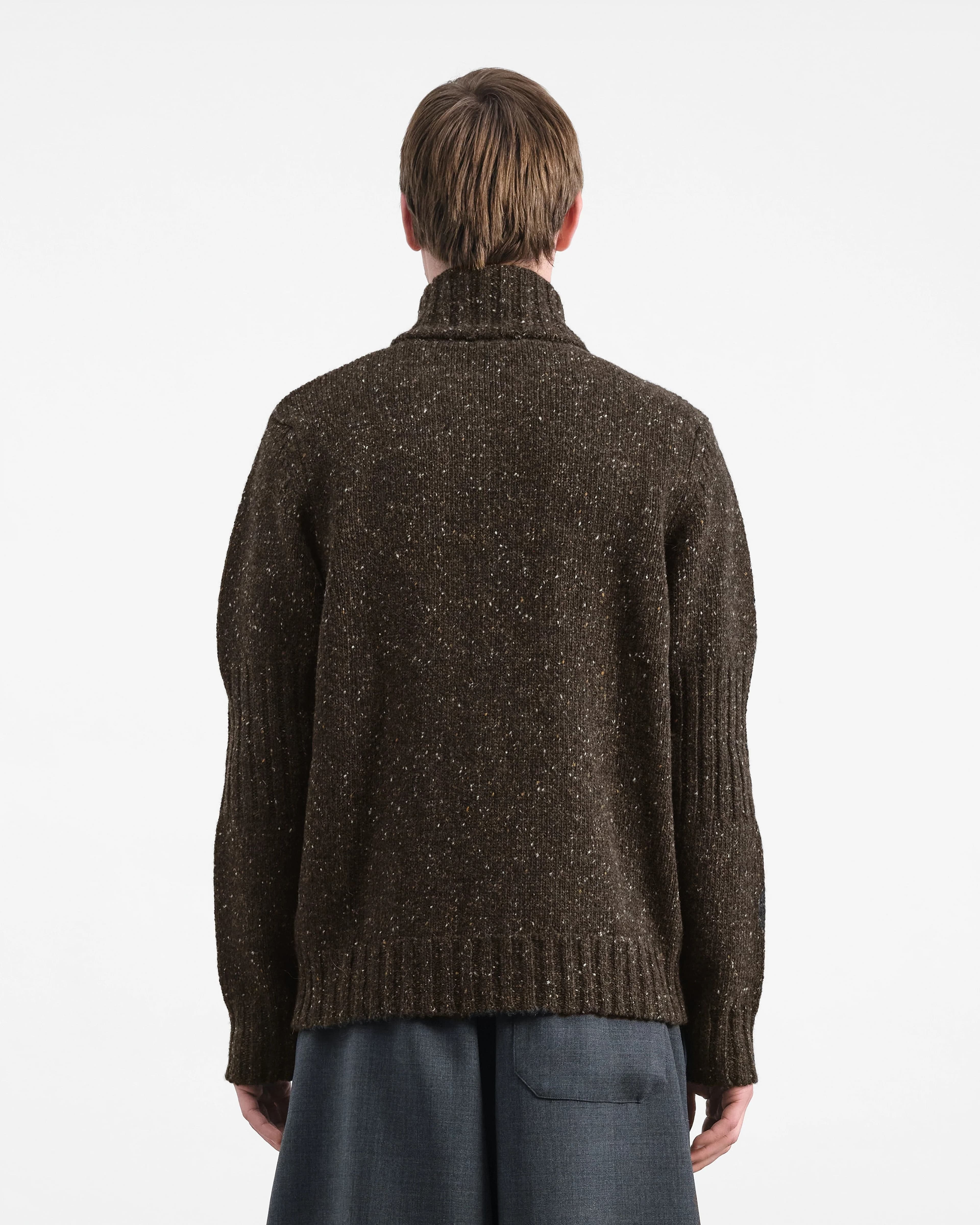 Men's Dark Brown Chunky Ribbed Full Zip Cardigan — view 4