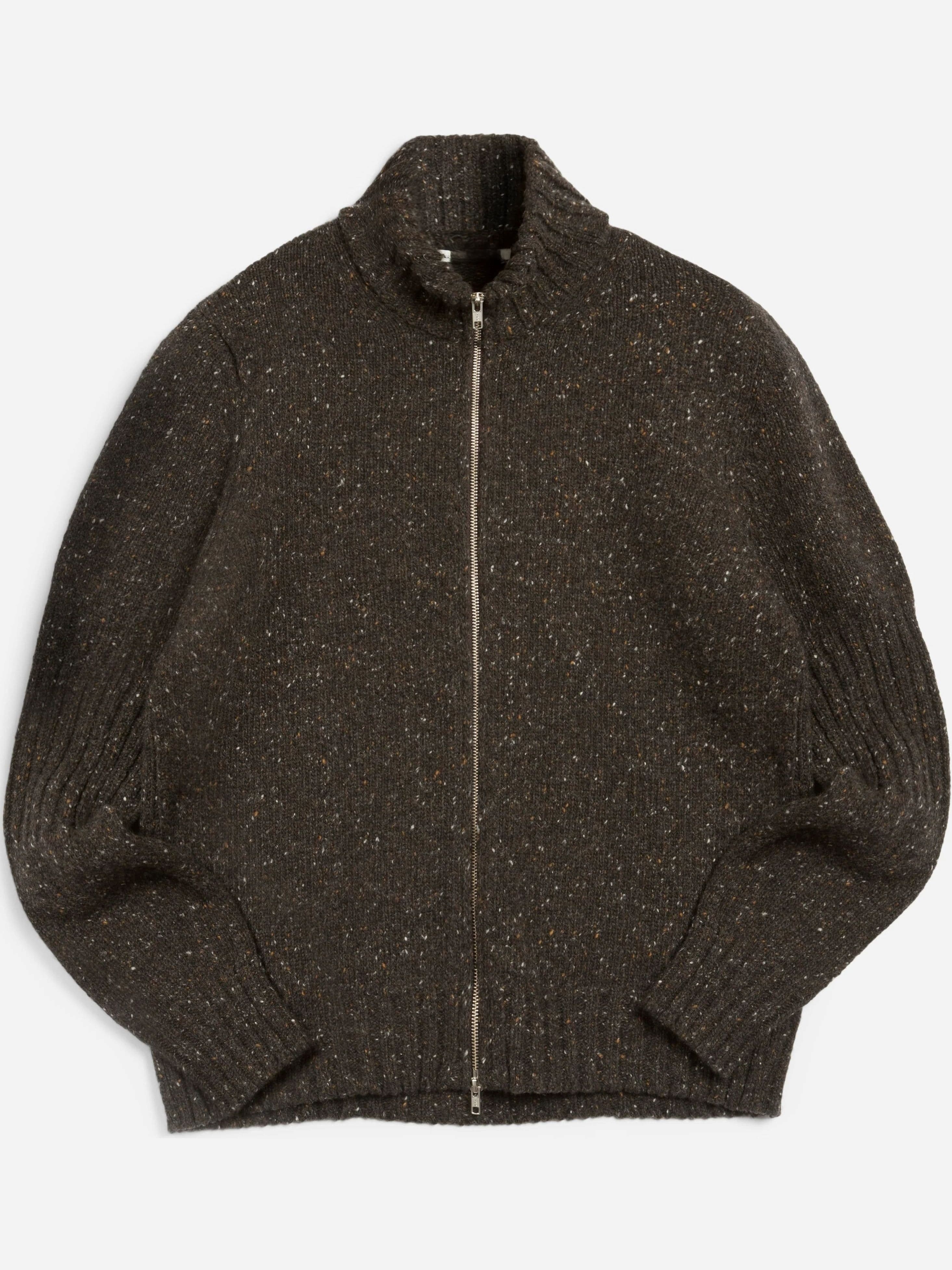 Men's Dark Brown Chunky Ribbed Full Zip Cardigan — view 7