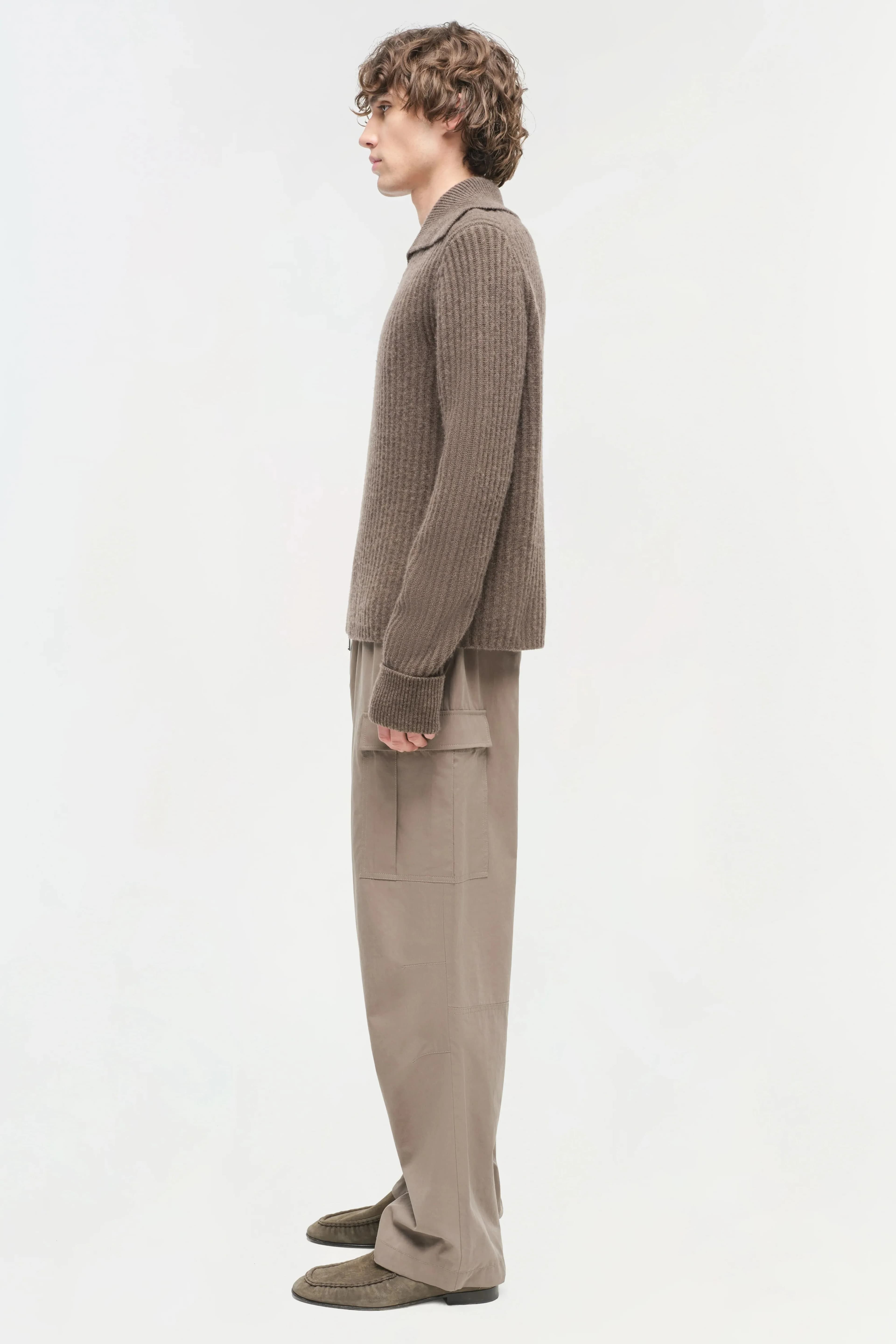 Men's Dark Brown Full Zip Cardigan Mock Neck Wool — view 3