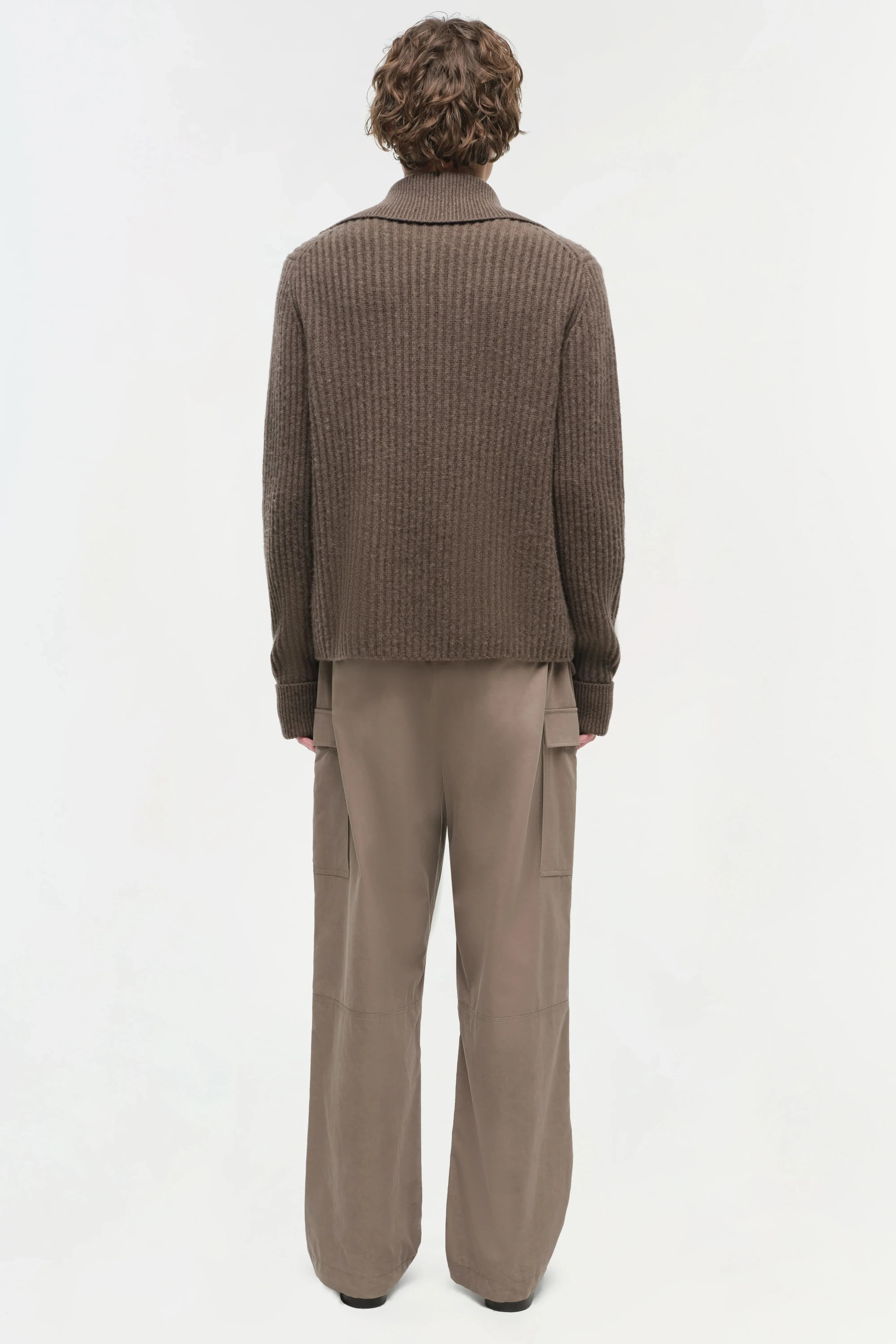 Men's Dark Brown Full Zip Cardigan Mock Neck Wool — view 4