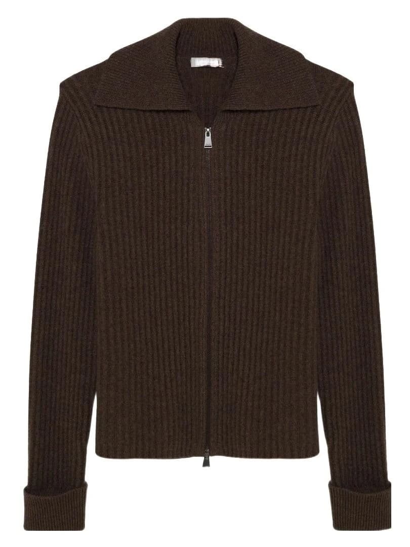 Men's Dark Brown Full Zip Cardigan Mock Neck Wool — view 5