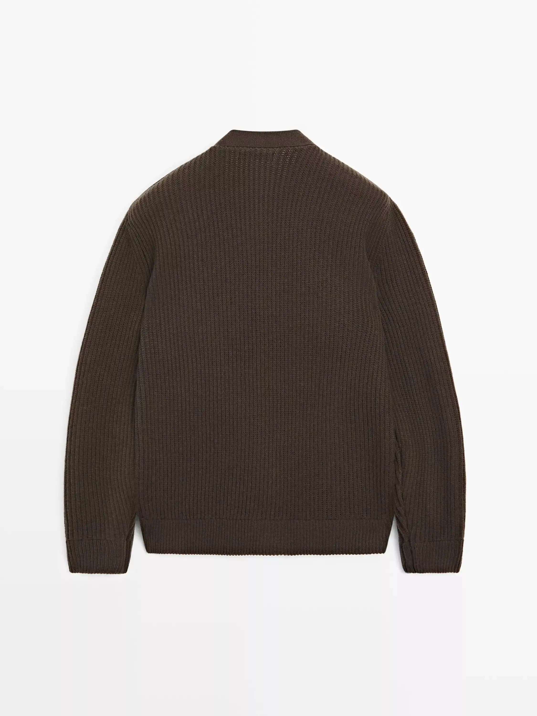 Men's Dark Brown Suede V Neck Cardigan — view 6