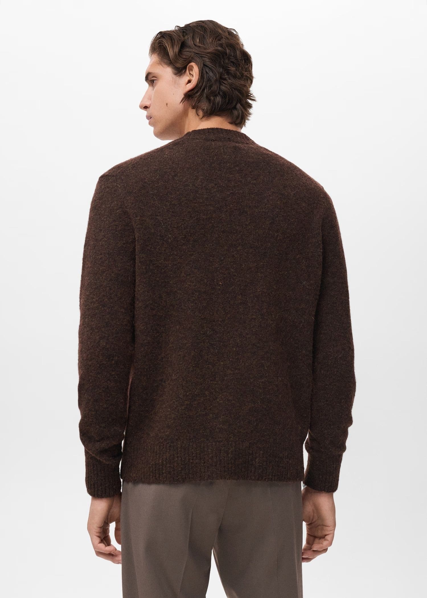 Men's Dark Brown V Neck Cardigan Button Wool Blend — view 2
