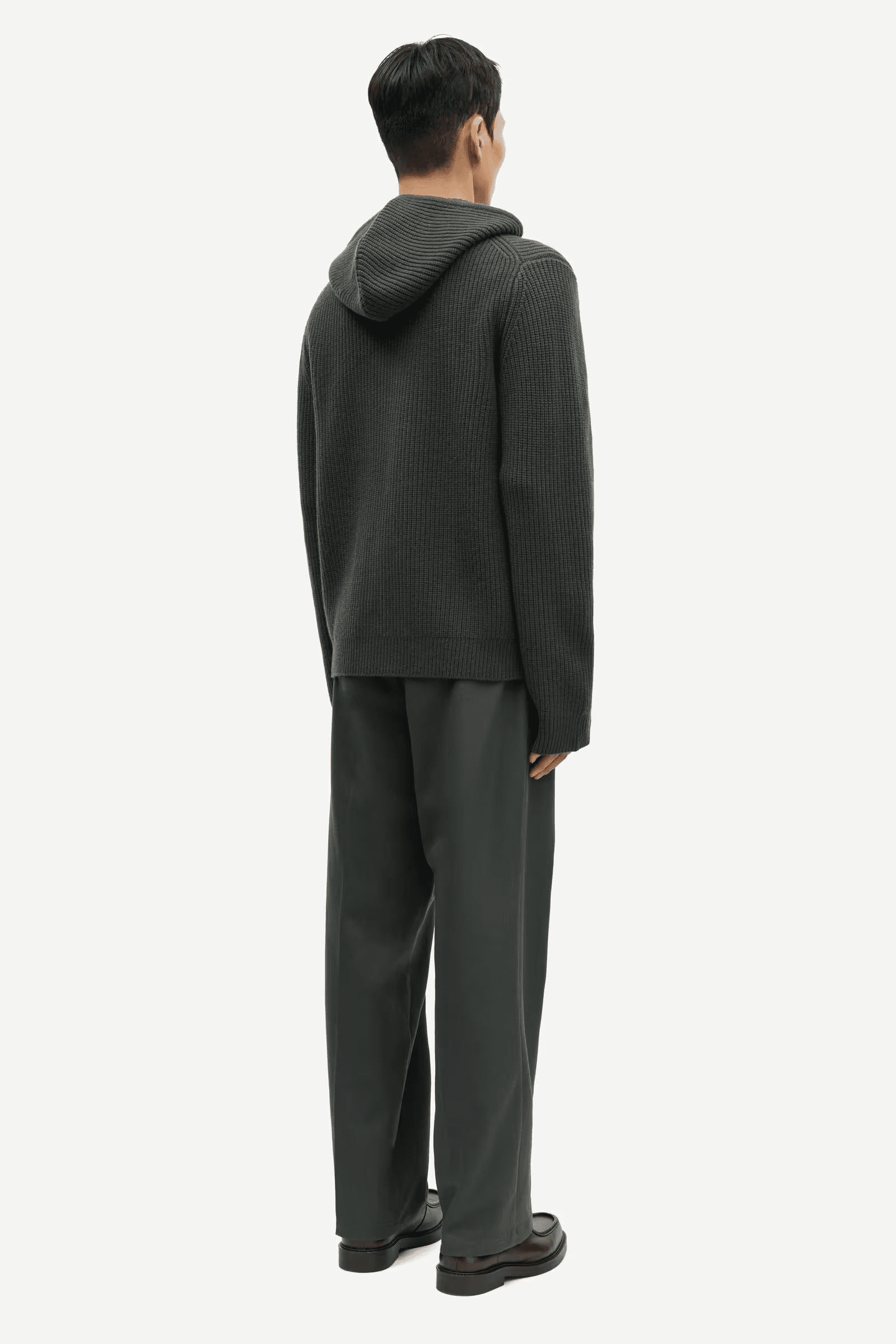 Men's Dark Green Full Zip Cardigan Neck Wool Blend Jacket — view 3