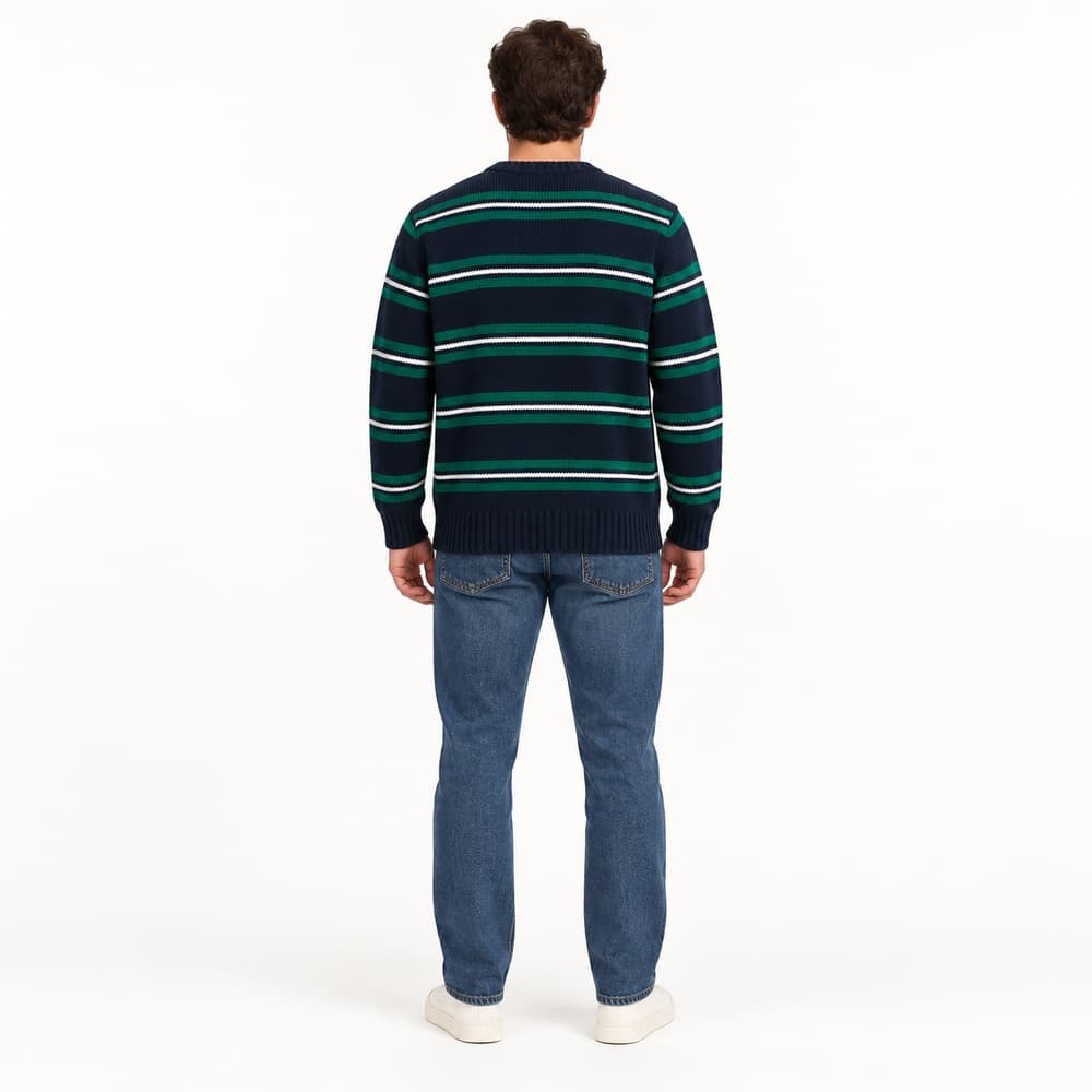 Men's Dark Green Red Striped Crew Neck Sweater — view 2
