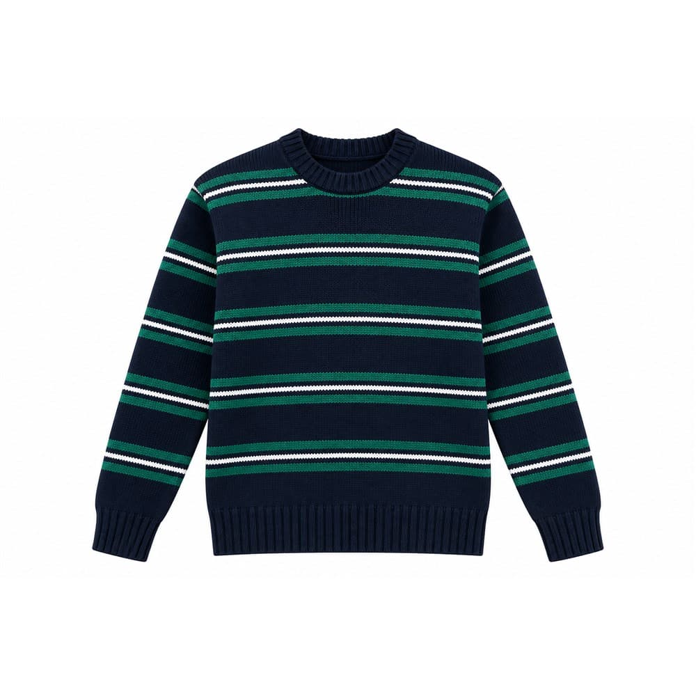 Men's Dark Green Red Striped Crew Neck Sweater — view 3