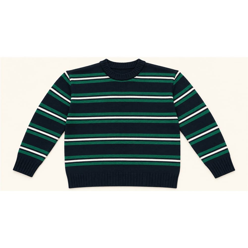 Men's Dark Green Red Striped Crew Neck Sweater — view 4