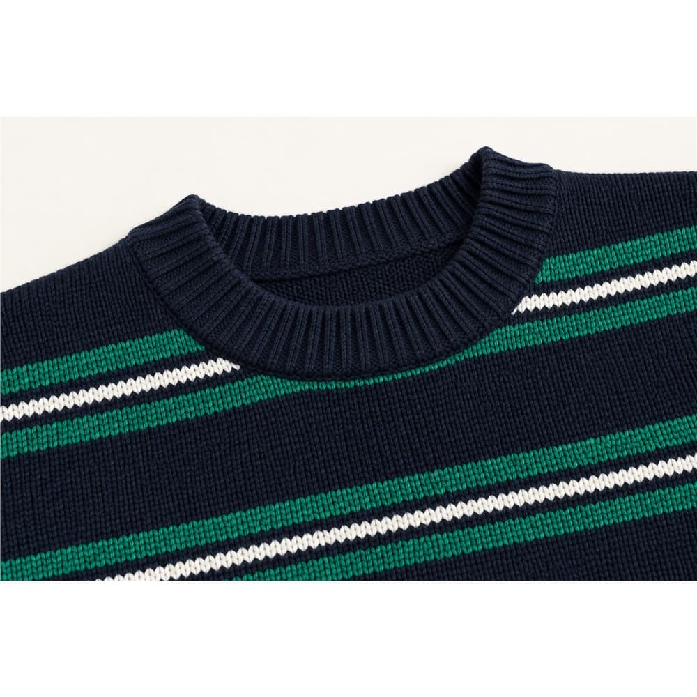 Men's Dark Green Red Striped Crew Neck Sweater — view 5