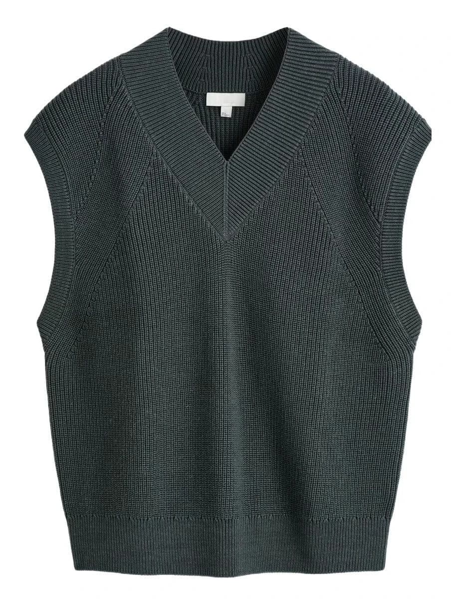 Men's Dark Green Ribbed V Neck Knit Vest — view 6